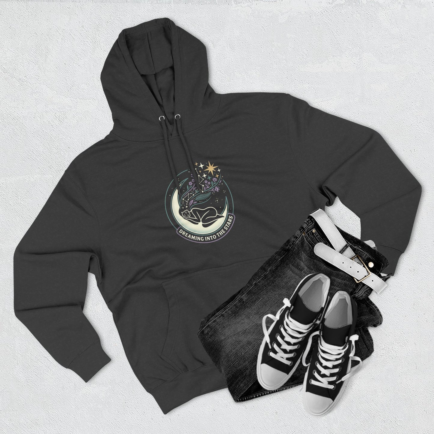 Moonlight Floral Hoodie – Celestial Moon & Botanical Graphic Hoodie | Spiritual Nature Aesthetic, Cosmic Hoodie, Unisex Hoodie
