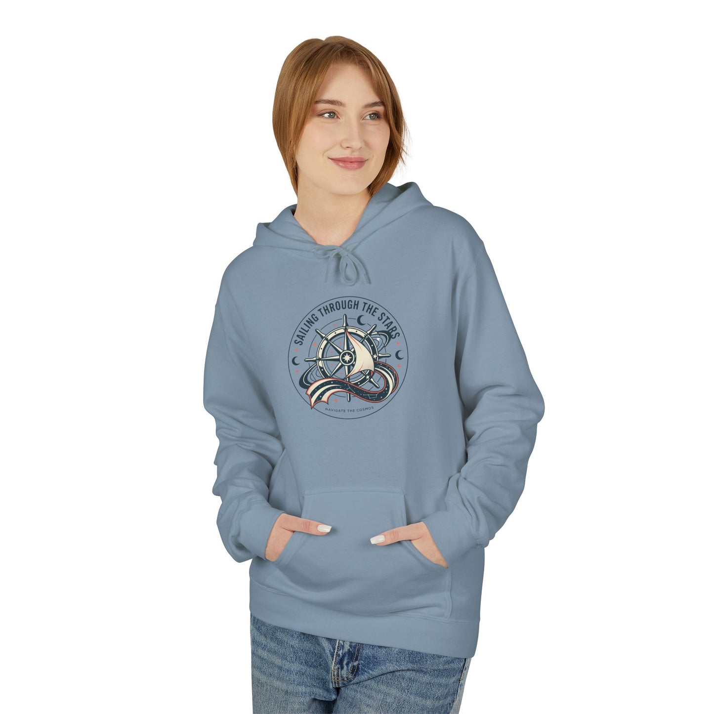 Celestial Nautical Hoodie – Spiritual Ocean Compass & Swirl Design | Astrology, Cosmic Streetwear, Unisex Hoodie