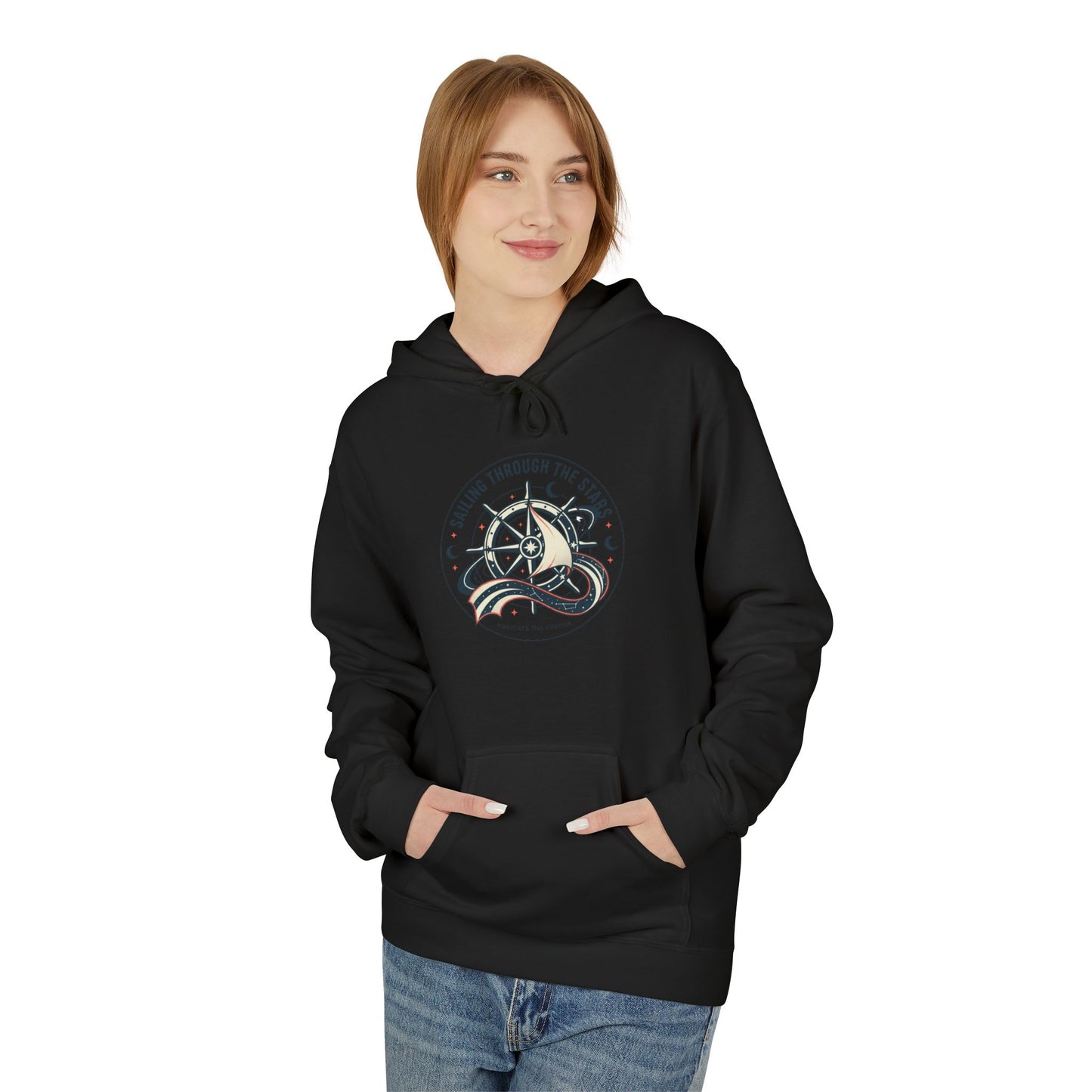 Celestial Nautical Hoodie – Spiritual Ocean Compass & Swirl Design | Astrology, Cosmic Streetwear, Unisex Hoodie