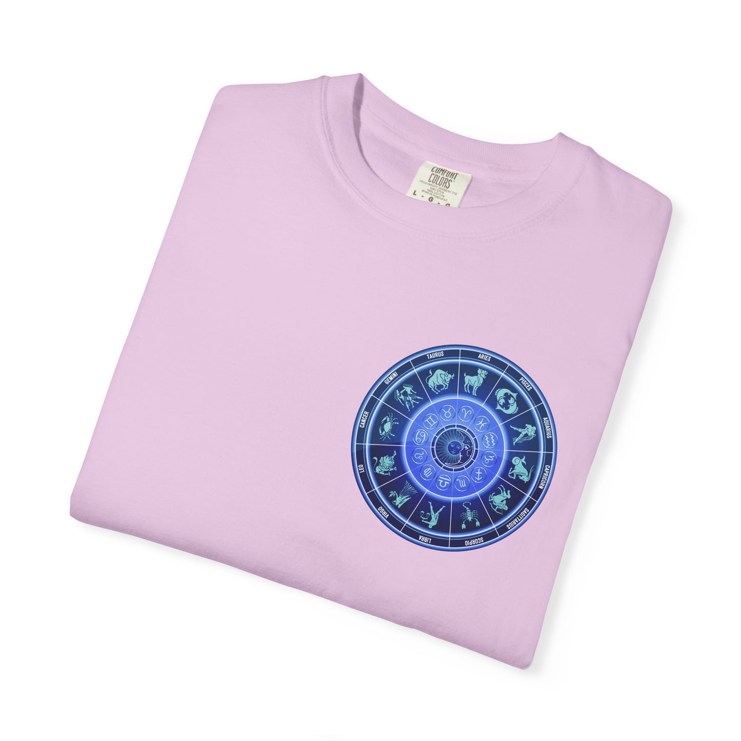 Zodiac Wheel T-Shirt – Blue Astrology Sign Graphic Tee | Celestial Mandala Star Sign Shirt