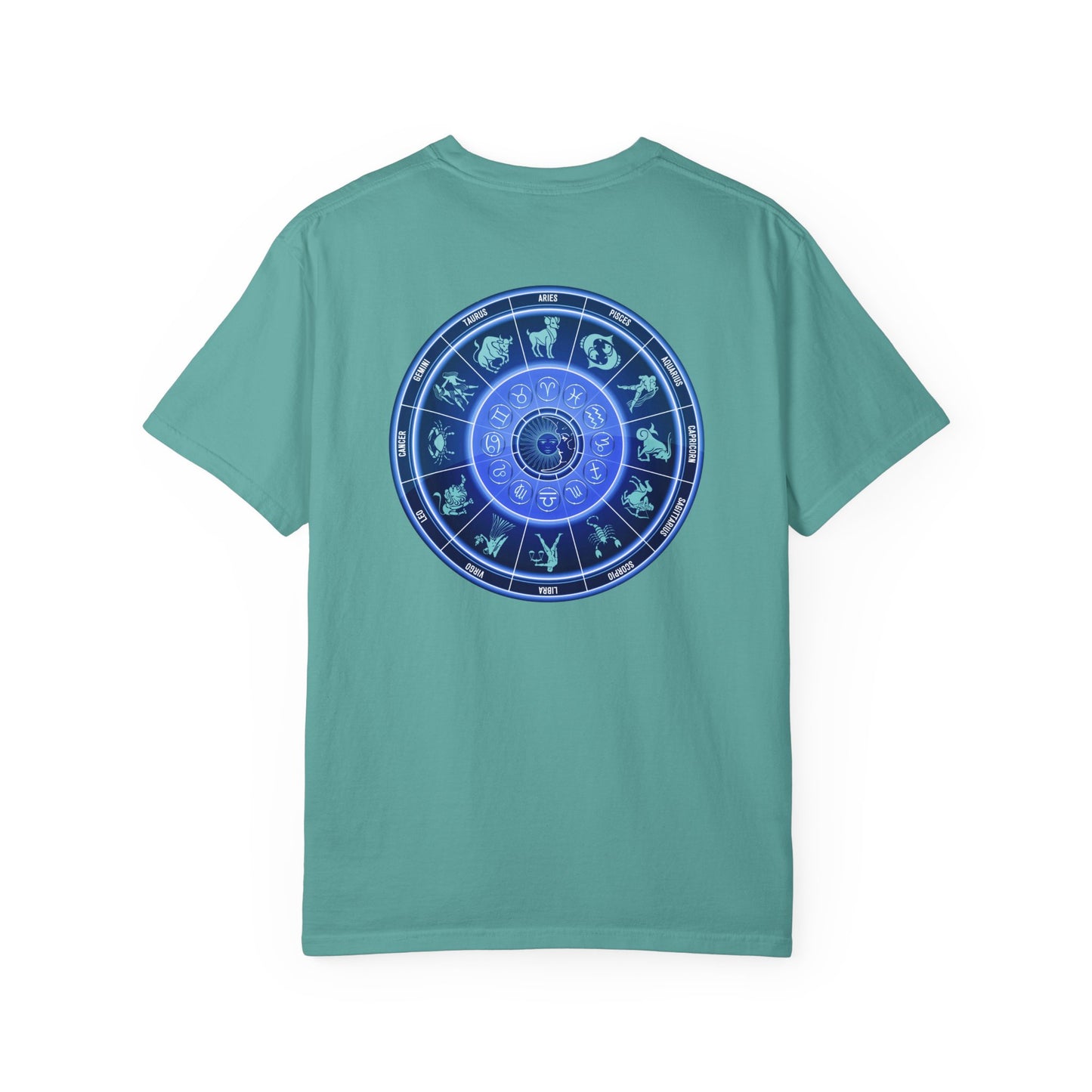 Zodiac Wheel T-Shirt – Blue Astrology Sign Graphic Tee | Celestial Mandala Star Sign Shirt
