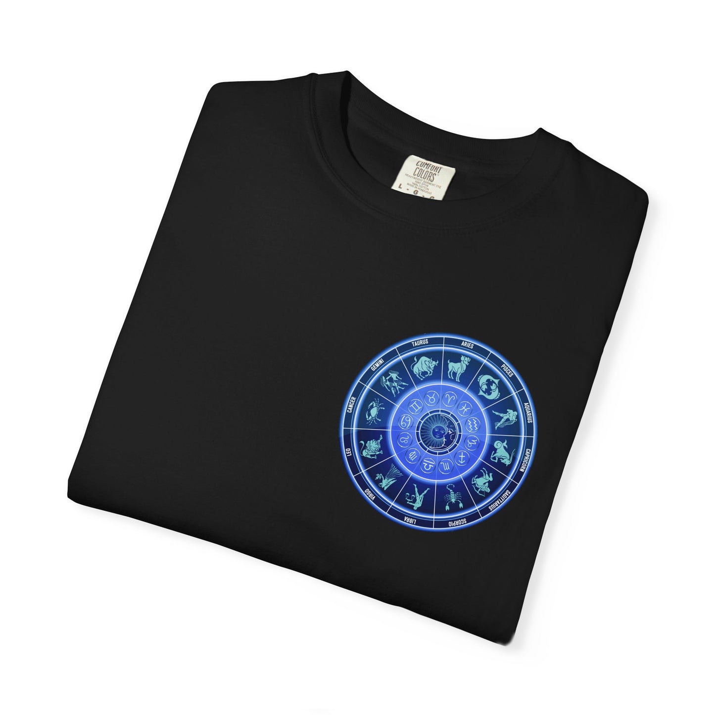 Zodiac Wheel T-Shirt – Blue Astrology Sign Graphic Tee | Celestial Mandala Star Sign Shirt