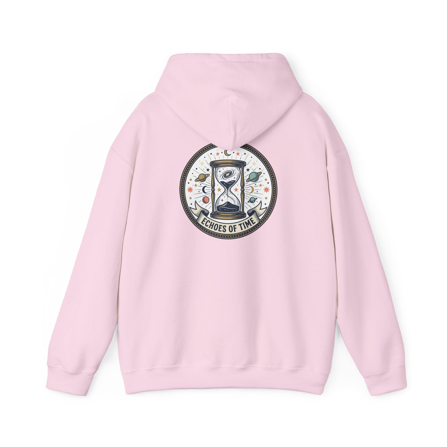 Hourglass Echoes Hoodie – “Echoes of Time” Vintage Celestial Graphic Sweatshirt | Minimal Cosmic Streetwear