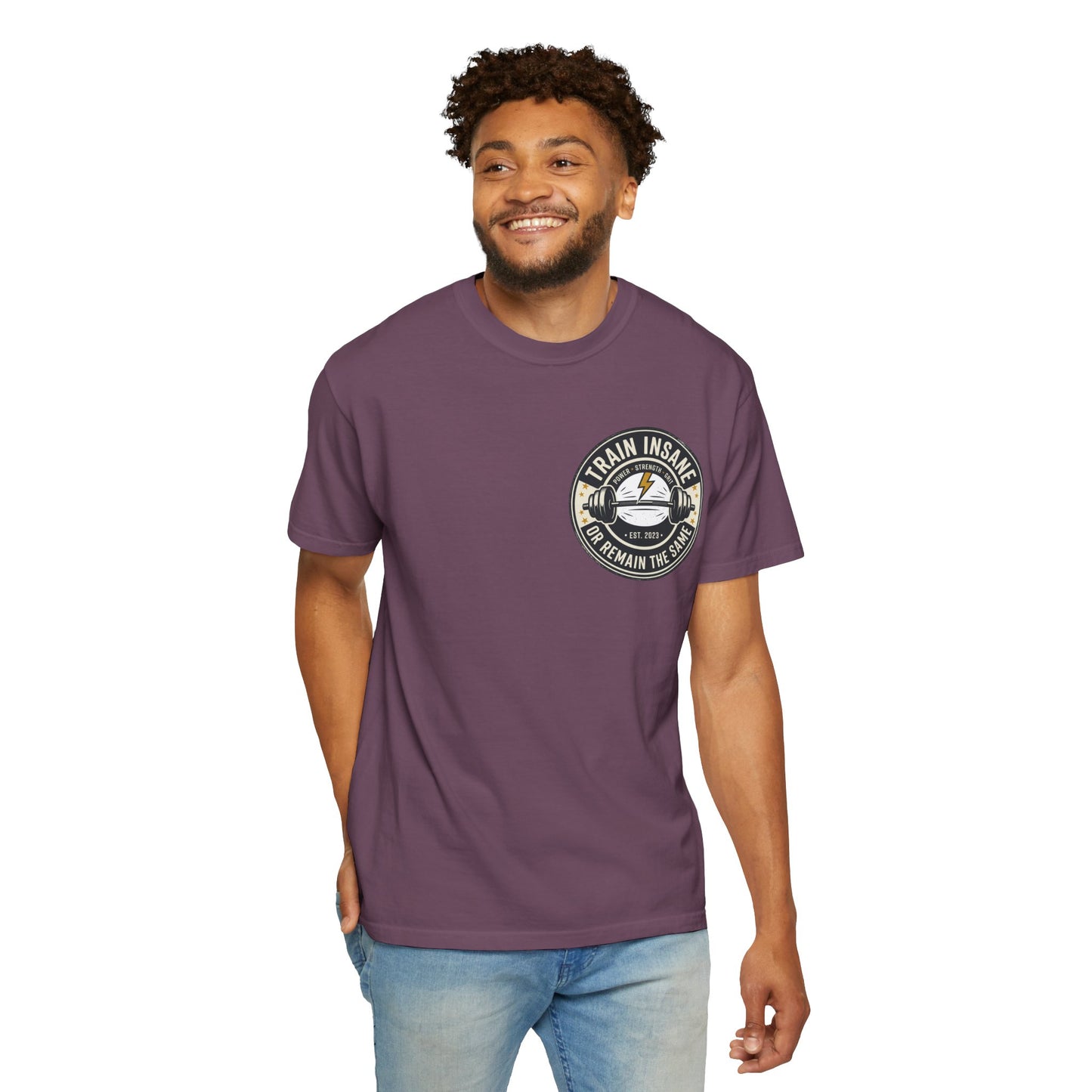 Train Insane Gym T-Shirt – Motivational Workout Shirt | Heavyweight Fitness Tee, Bodybuilding Graphic Tee