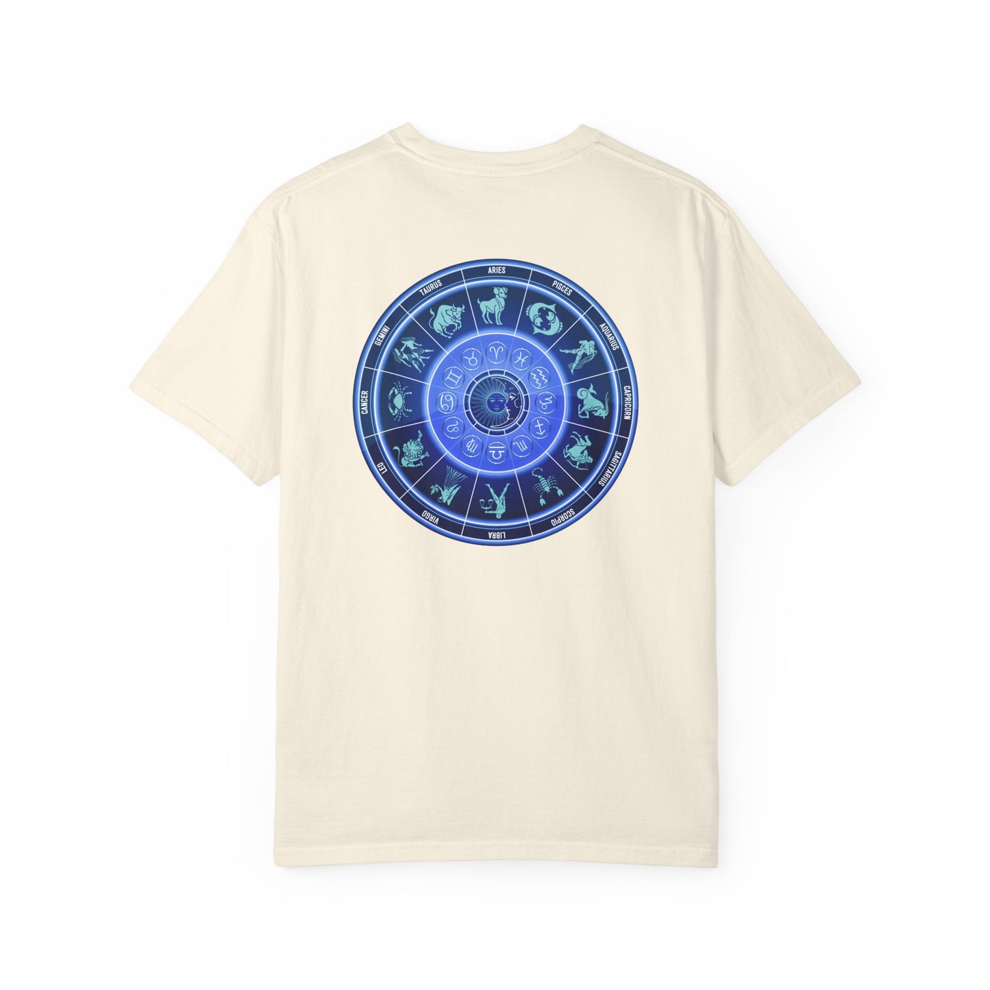 Zodiac Wheel T-Shirt – Blue Astrology Sign Graphic Tee | Celestial Mandala Star Sign Shirt