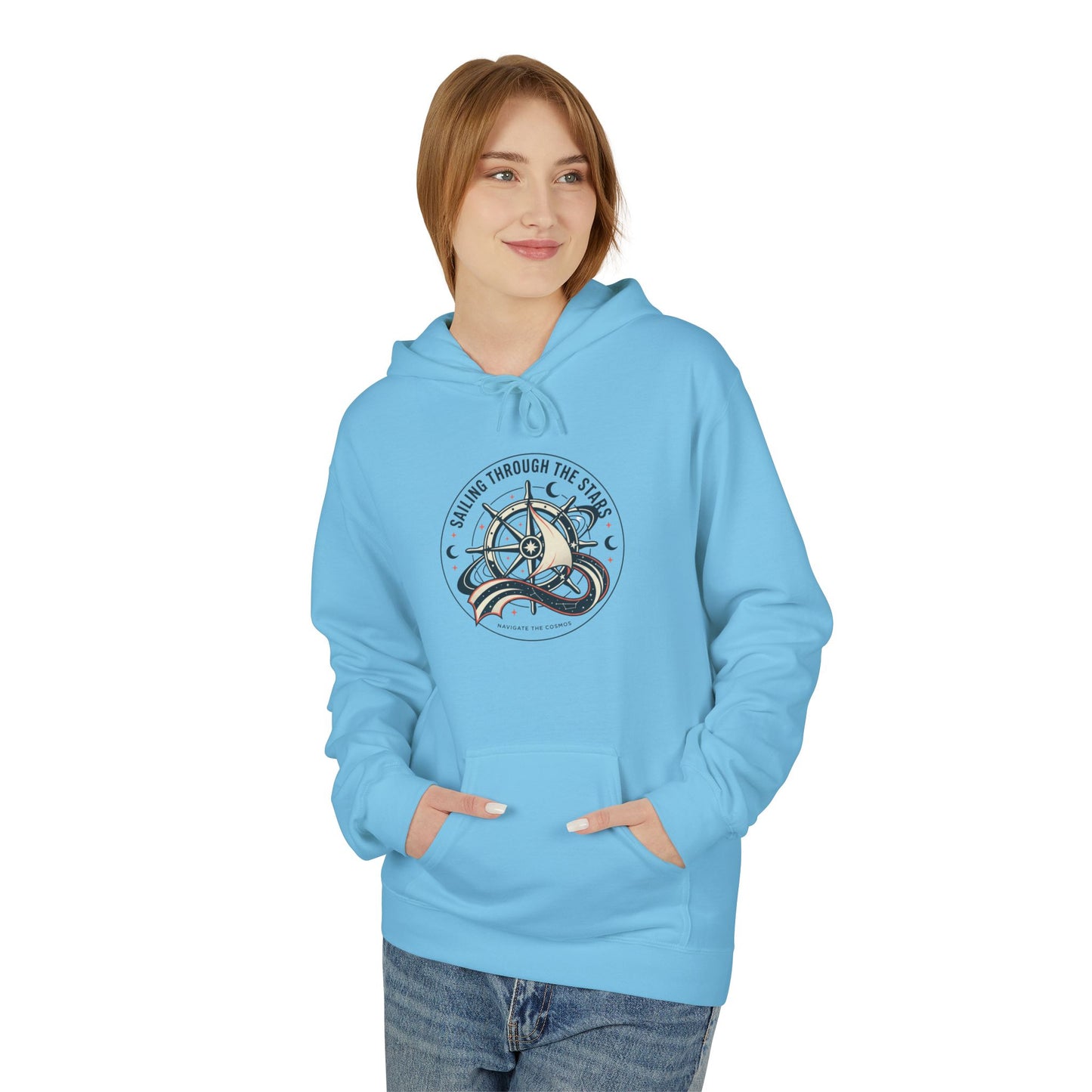 Celestial Nautical Hoodie – Spiritual Ocean Compass & Swirl Design | Astrology, Cosmic Streetwear, Unisex Hoodie