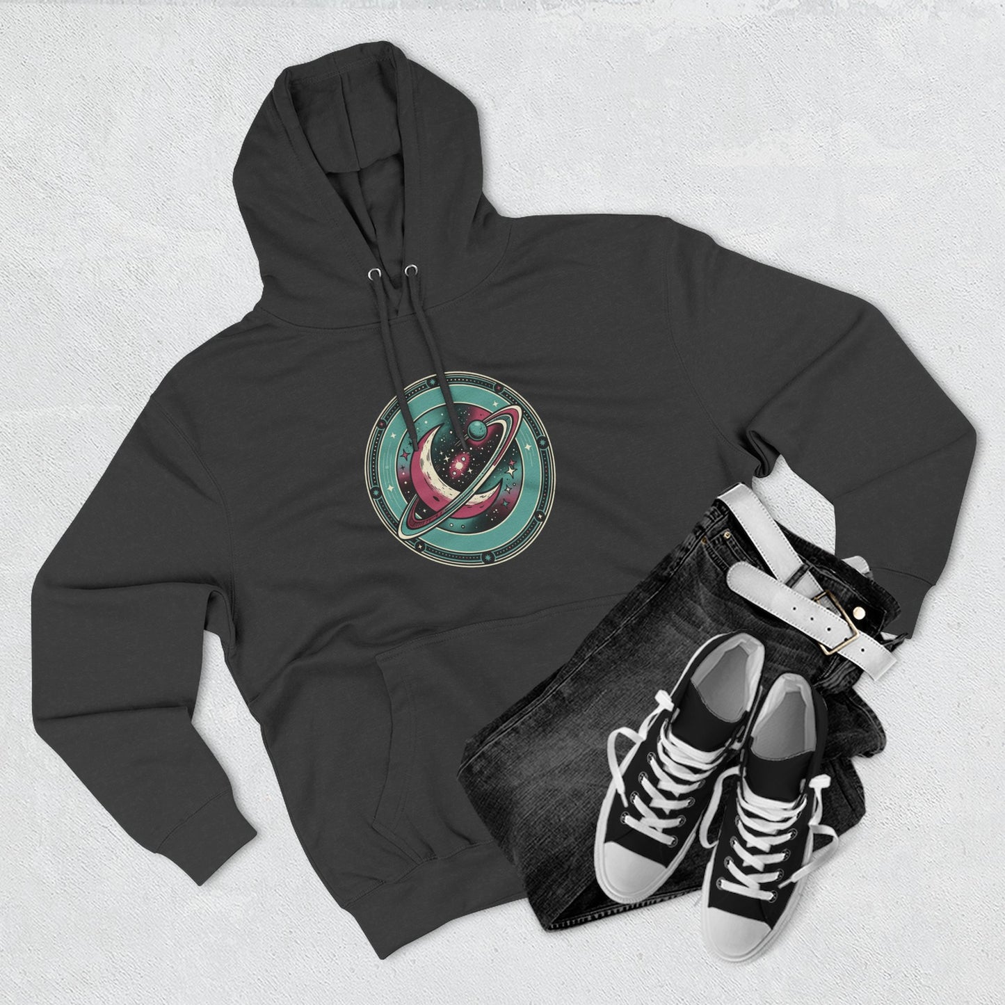 Saturn Planet Hoodie – Retro Space Ring Graphic Hoodie | Minimal Cosmic Aesthetic, Astronomy Hoodie, Unisex Hoodie