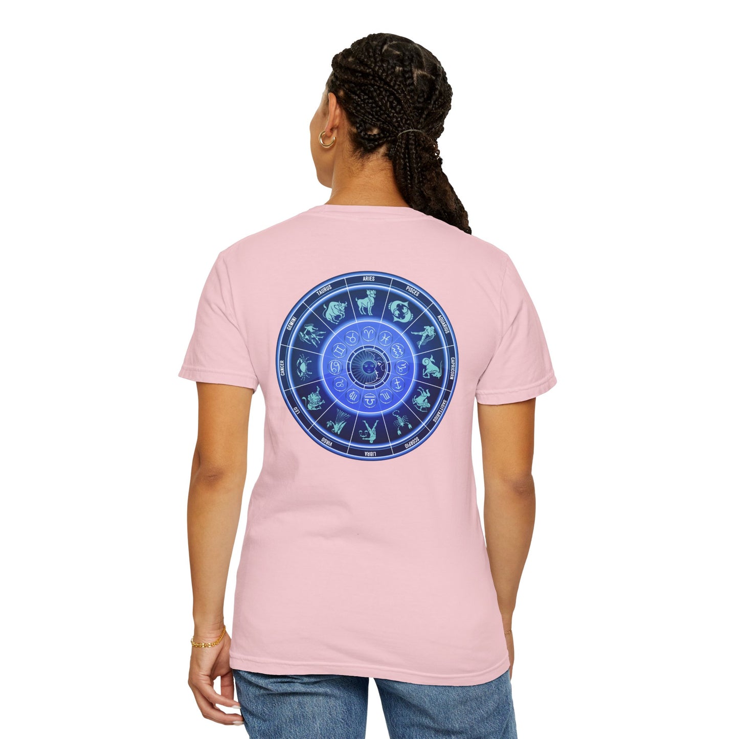 Zodiac Wheel T-Shirt – Blue Astrology Sign Graphic Tee | Celestial Mandala Star Sign Shirt