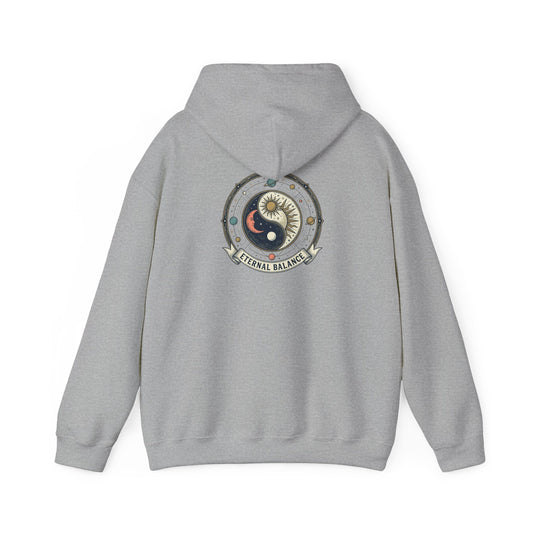 Yin Yang Eternal Balance Hoodie – Sun & Moon Spiritual Graphic Sweatshirt | Minimal Zen Streetwear
