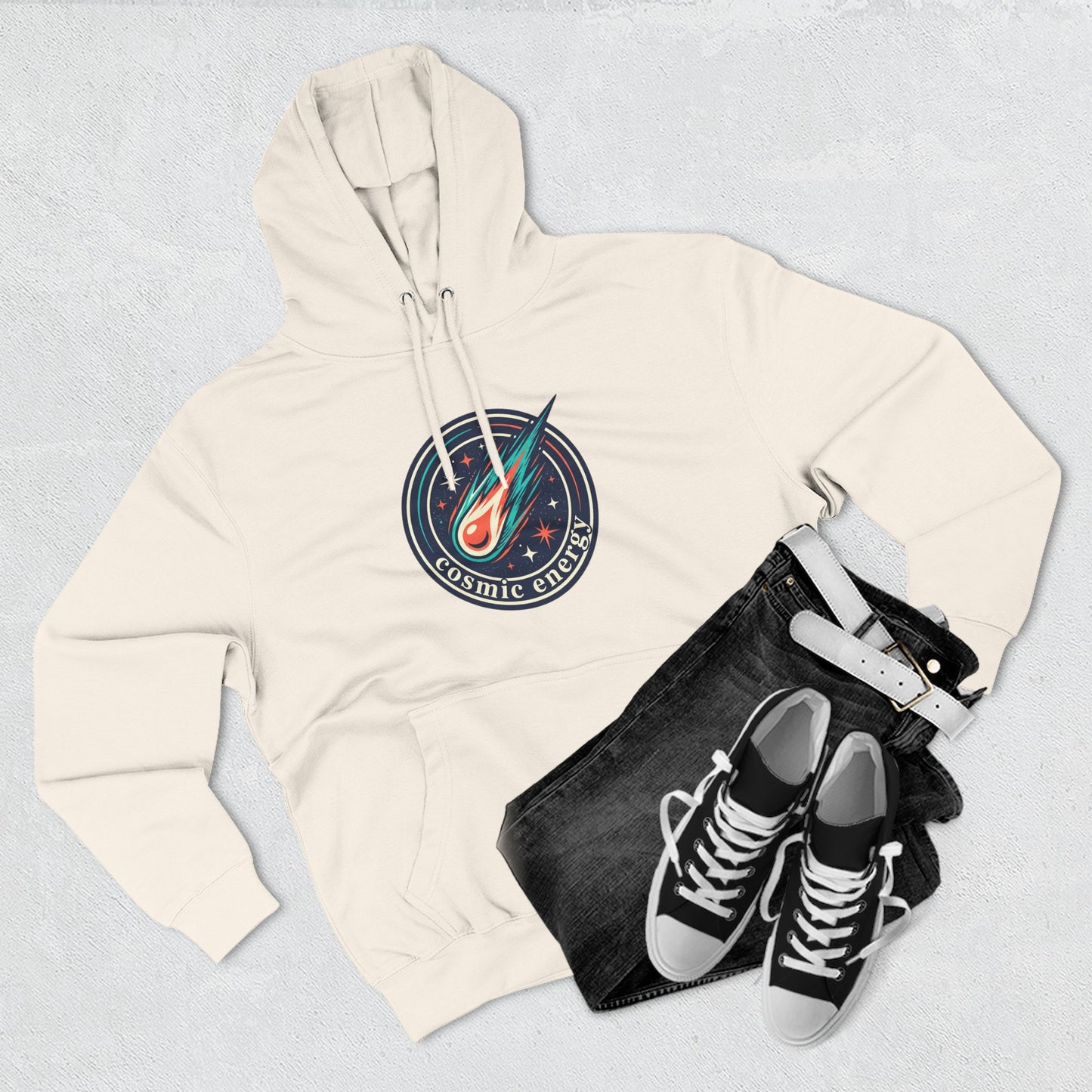 Cosmic Energy Hoodie – Meteor & Shooting Star Graphic Hoodie | Space Aesthetic, Celestial Streetwear, Unisex Hoodie