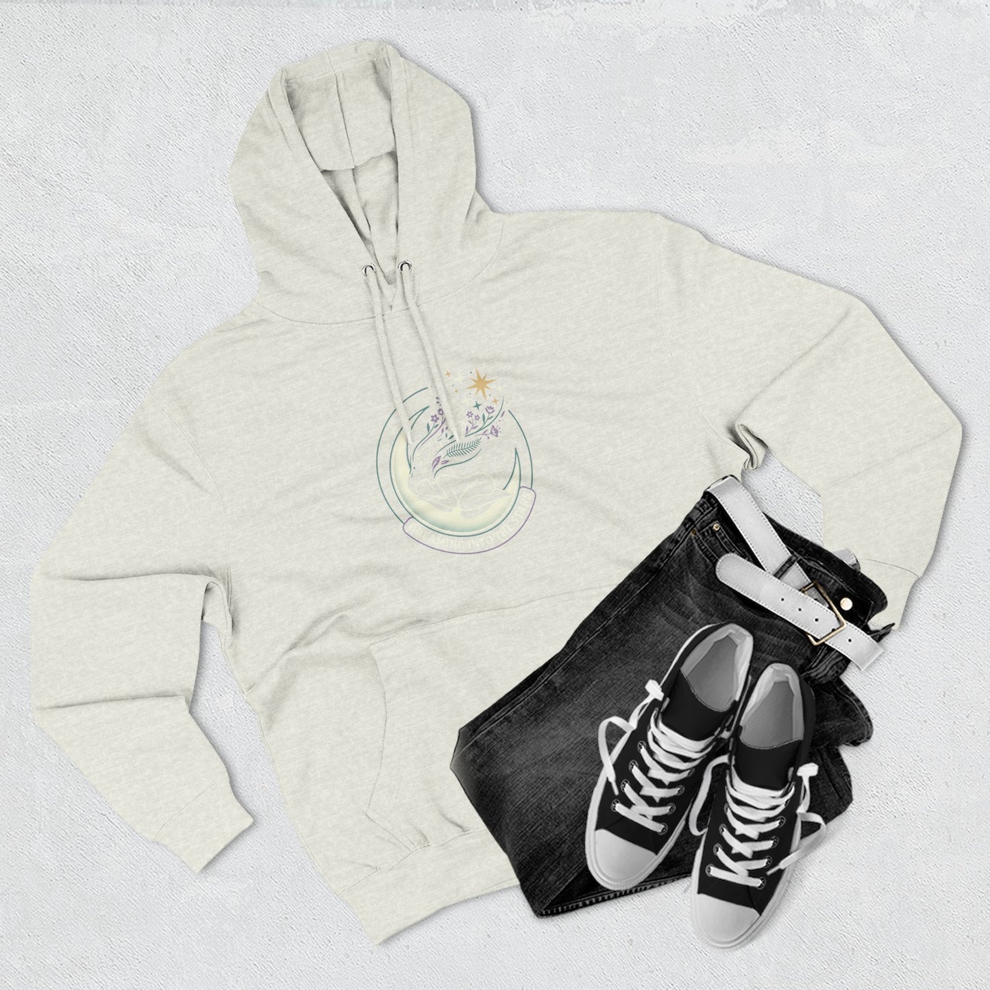 Moonlight Floral Hoodie – Celestial Moon & Botanical Graphic Hoodie | Spiritual Nature Aesthetic, Cosmic Hoodie, Unisex Hoodie