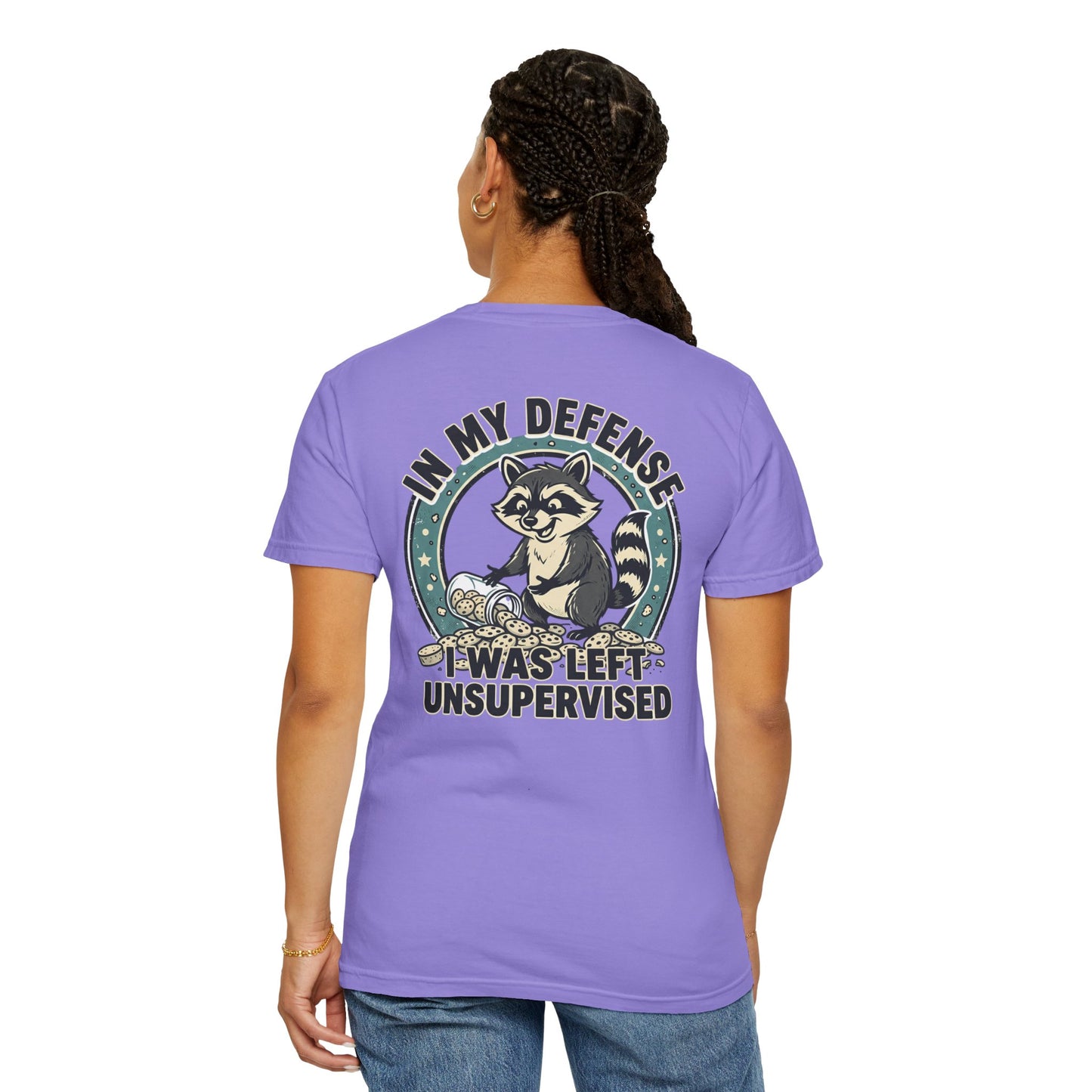 Funny Raccoon T-Shirt – “In My Defense I Was Left Unsupervised” Graphic Tee | Cute Chaos Humor Shirt