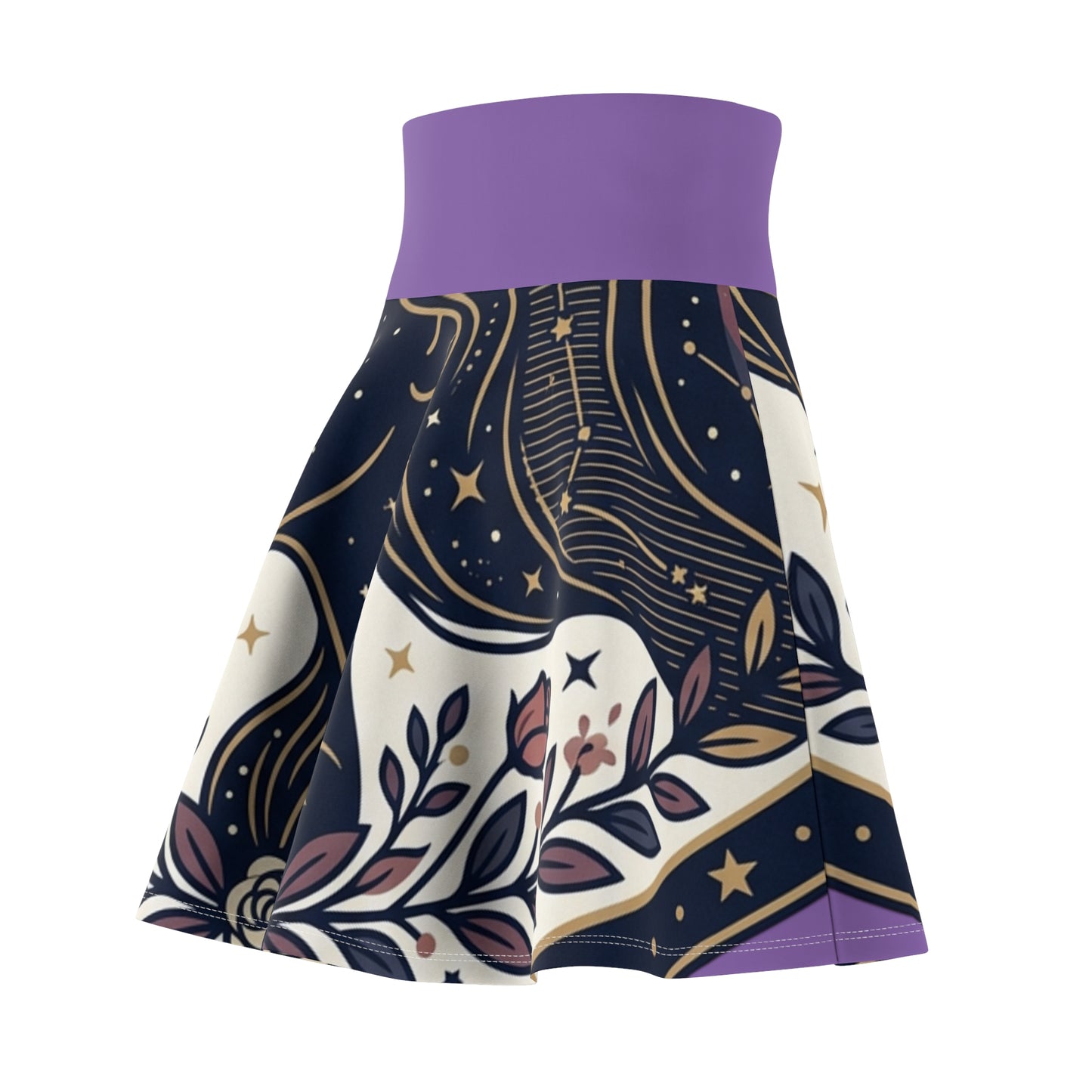 Celestial Moon & Roses Skater Skirt – Astrology Floral Print Skirt | Cosmic Aesthetic, Women’s Flowy Skirt