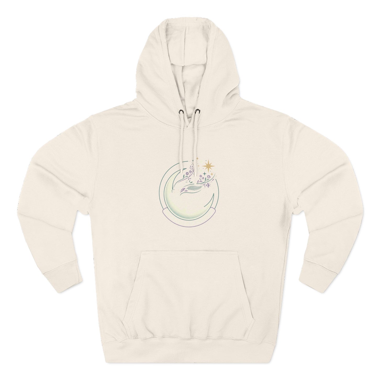 Moonlight Floral Hoodie – Celestial Moon & Botanical Graphic Hoodie | Spiritual Nature Aesthetic, Cosmic Hoodie, Unisex Hoodie