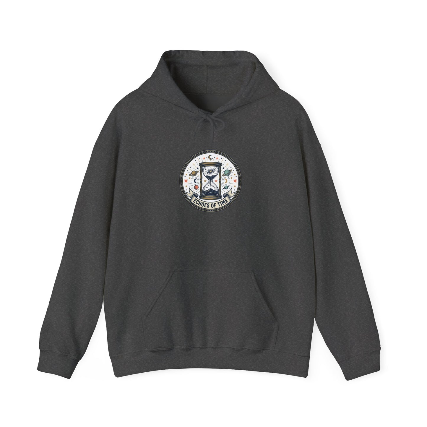 Hourglass Echoes Hoodie – “Echoes of Time” Vintage Celestial Graphic Sweatshirt | Minimal Cosmic Streetwear