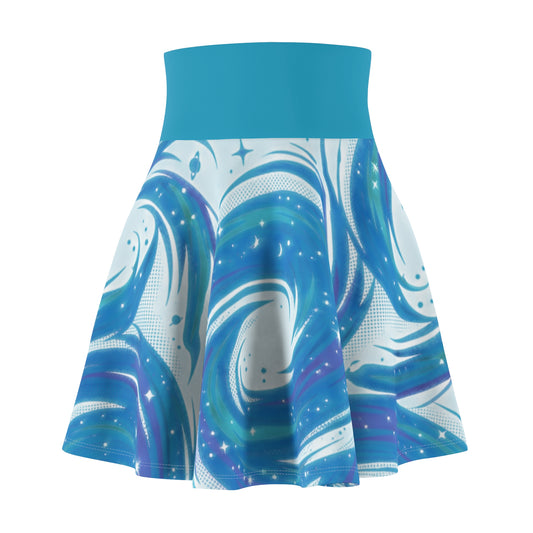 Pastel Marble Skater Skirt – Blue & Teal Swirl Aesthetic Skirt | Women’s Flowy Soft Girl Skirt