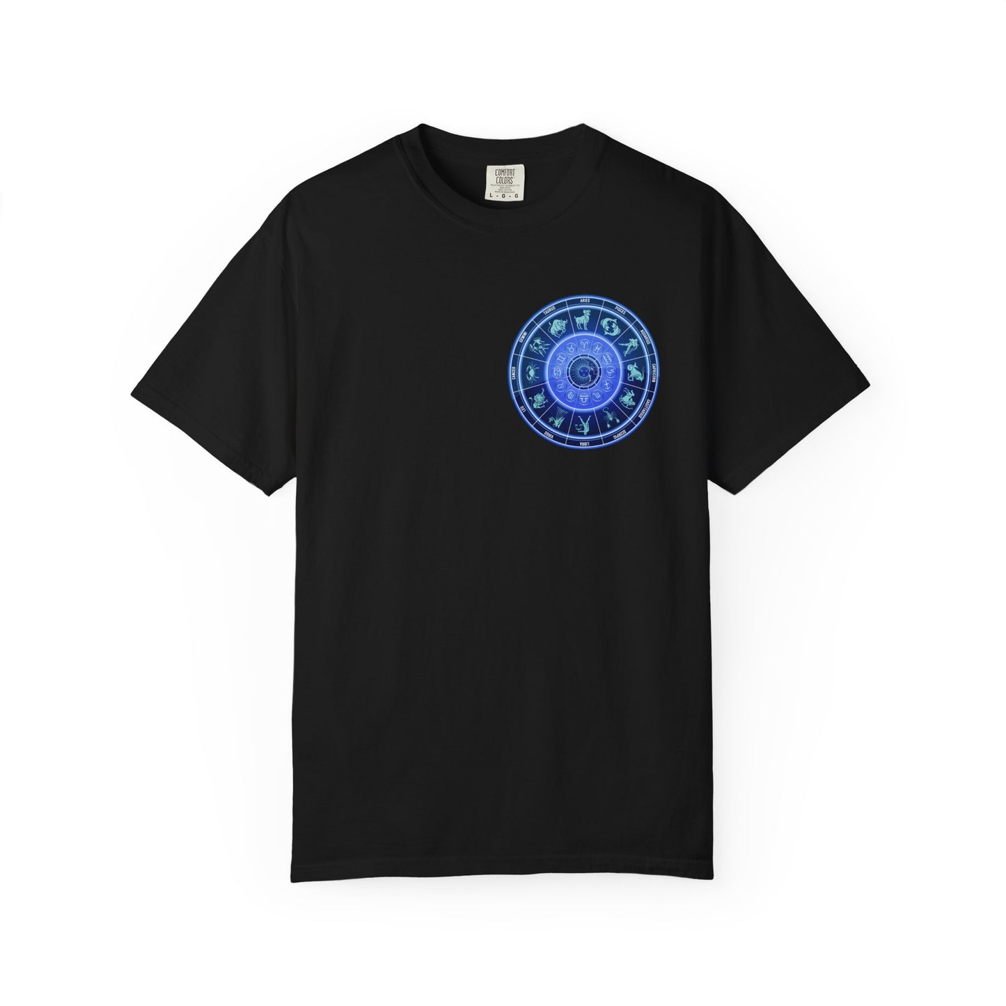 Zodiac Wheel T-Shirt – Blue Astrology Sign Graphic Tee | Celestial Mandala Star Sign Shirt