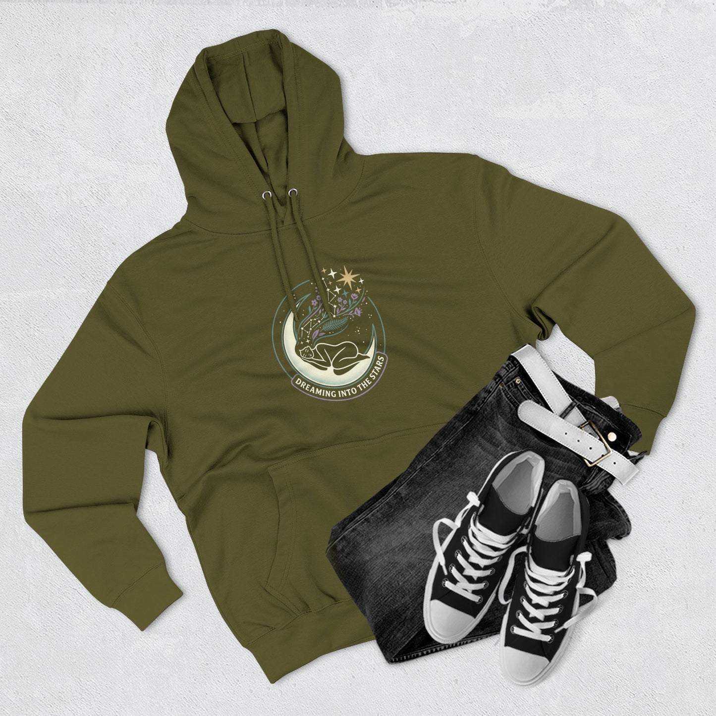 Moonlight Floral Hoodie – Celestial Moon & Botanical Graphic Hoodie | Spiritual Nature Aesthetic, Cosmic Hoodie, Unisex Hoodie