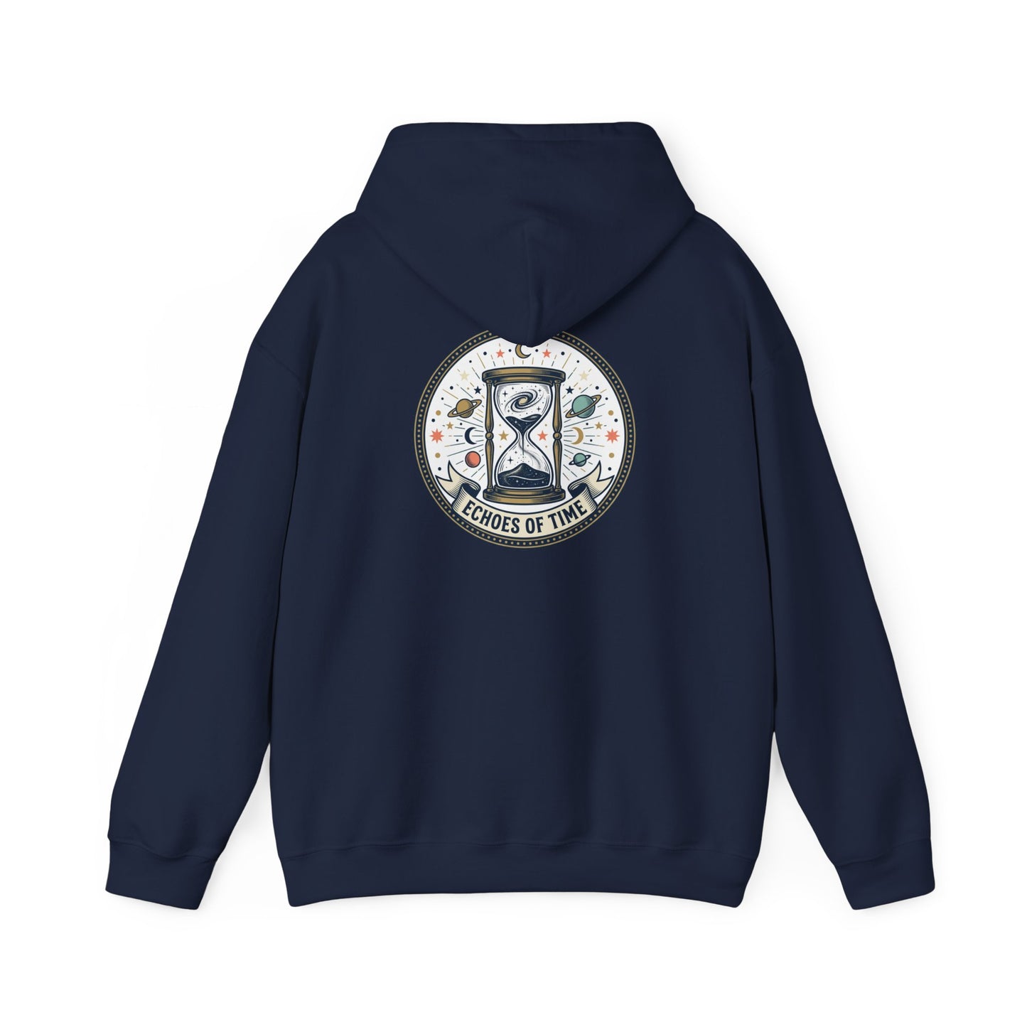 Hourglass Echoes Hoodie – “Echoes of Time” Vintage Celestial Graphic Sweatshirt | Minimal Cosmic Streetwear