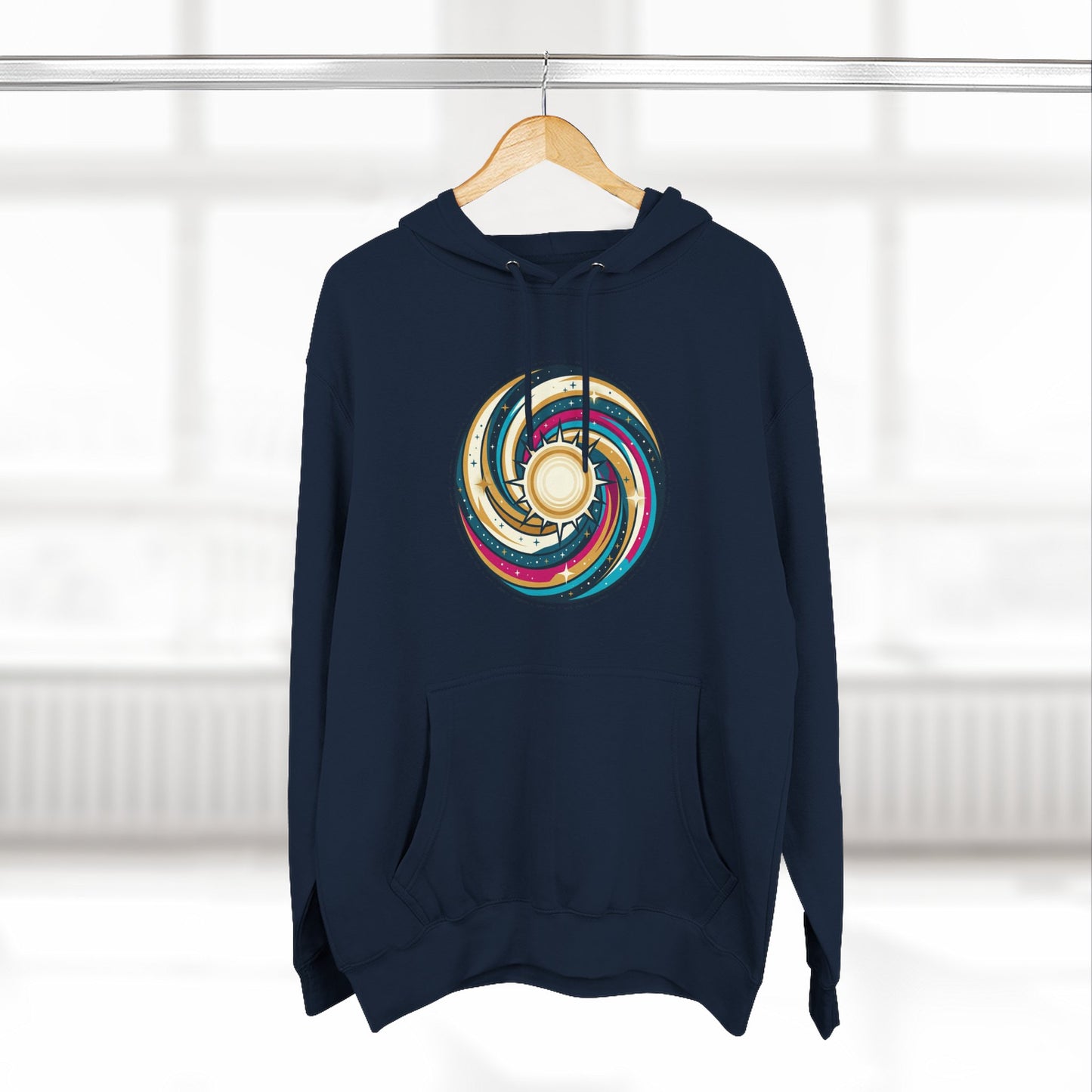 Swirl Sun Hoodie – Cosmic Spiral Sun Graphic Hoodie | Psychedelic Space Aesthetic, Celestial Streetwear, Unisex Hoodie