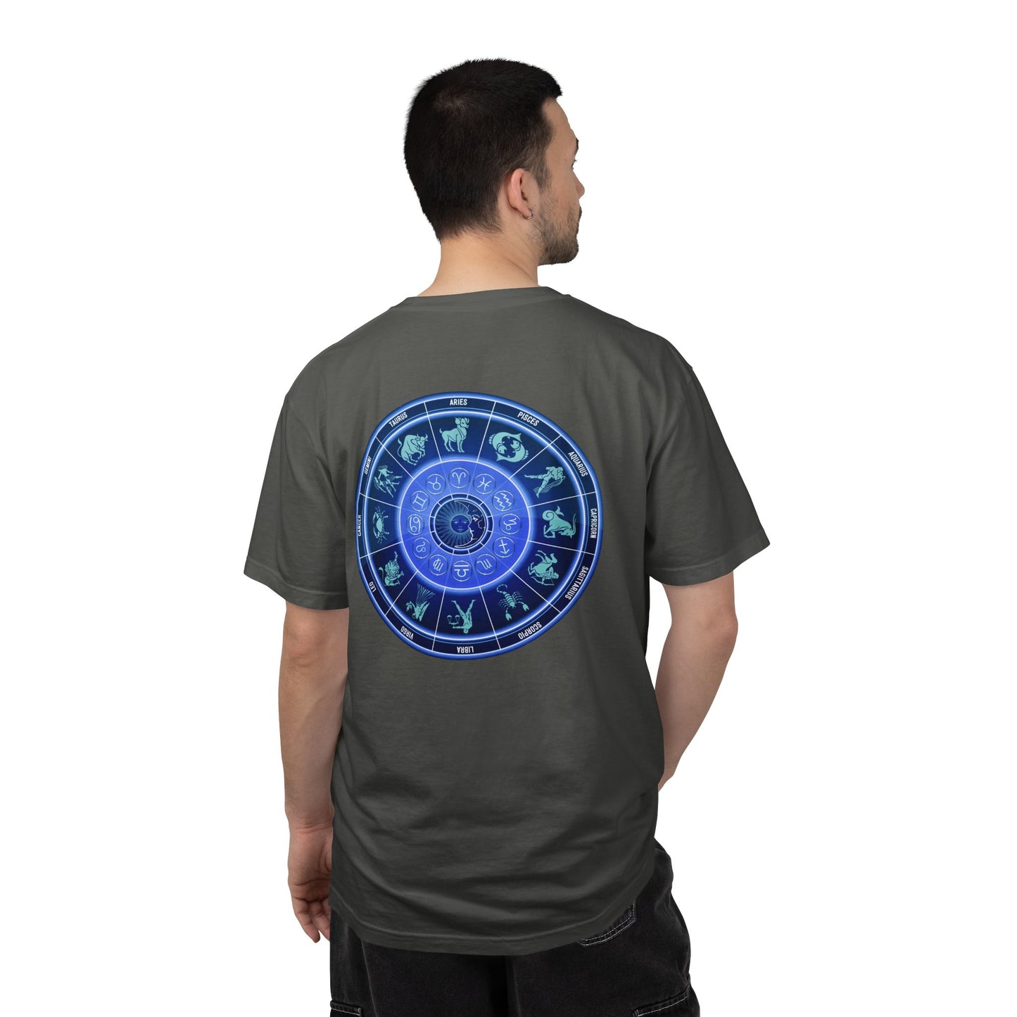 Zodiac Wheel T-Shirt – Blue Astrology Sign Graphic Tee | Celestial Mandala Star Sign Shirt