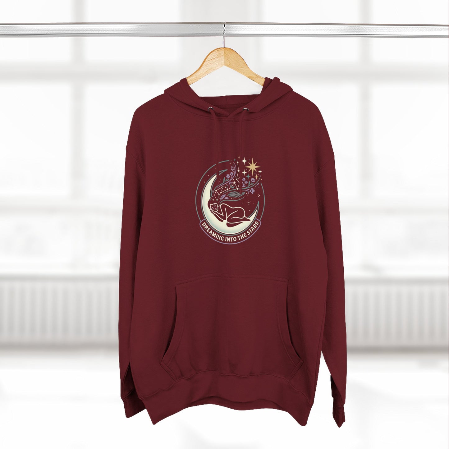 Moonlight Floral Hoodie – Celestial Moon & Botanical Graphic Hoodie | Spiritual Nature Aesthetic, Cosmic Hoodie, Unisex Hoodie
