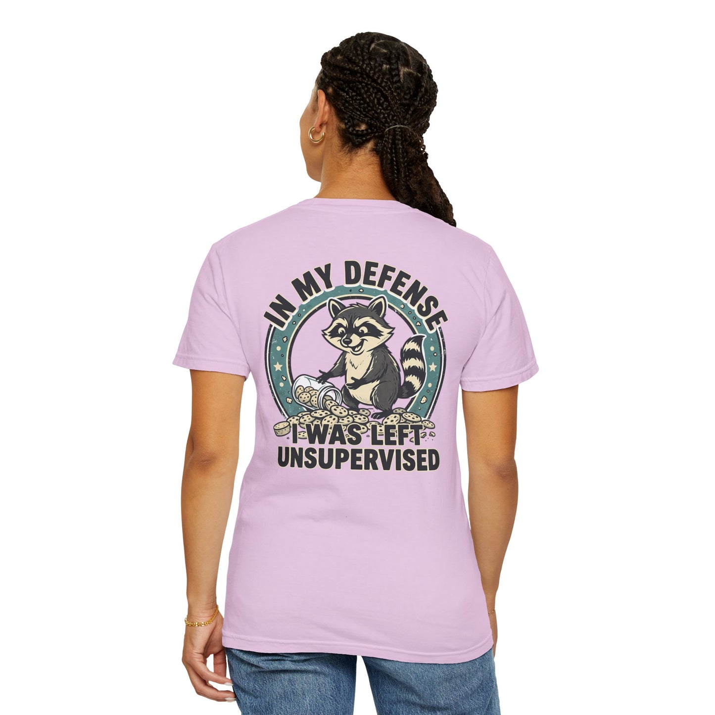 Funny Raccoon T-Shirt – “In My Defense I Was Left Unsupervised” Graphic Tee | Cute Chaos Humor Shirt