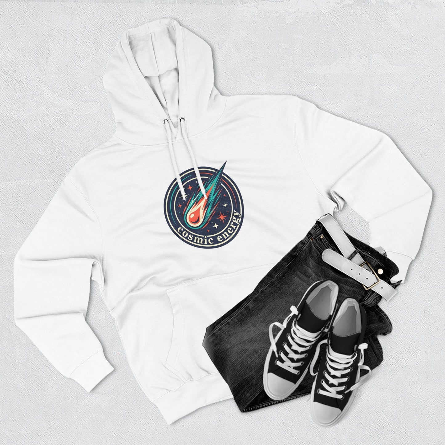 Cosmic Energy Hoodie – Meteor & Shooting Star Graphic Hoodie | Space Aesthetic, Celestial Streetwear, Unisex Hoodie