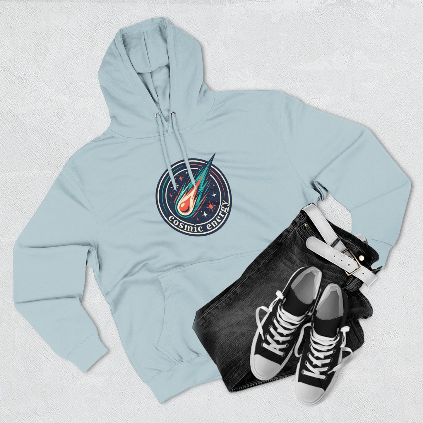 Cosmic Energy Hoodie – Meteor & Shooting Star Graphic Hoodie | Space Aesthetic, Celestial Streetwear, Unisex Hoodie