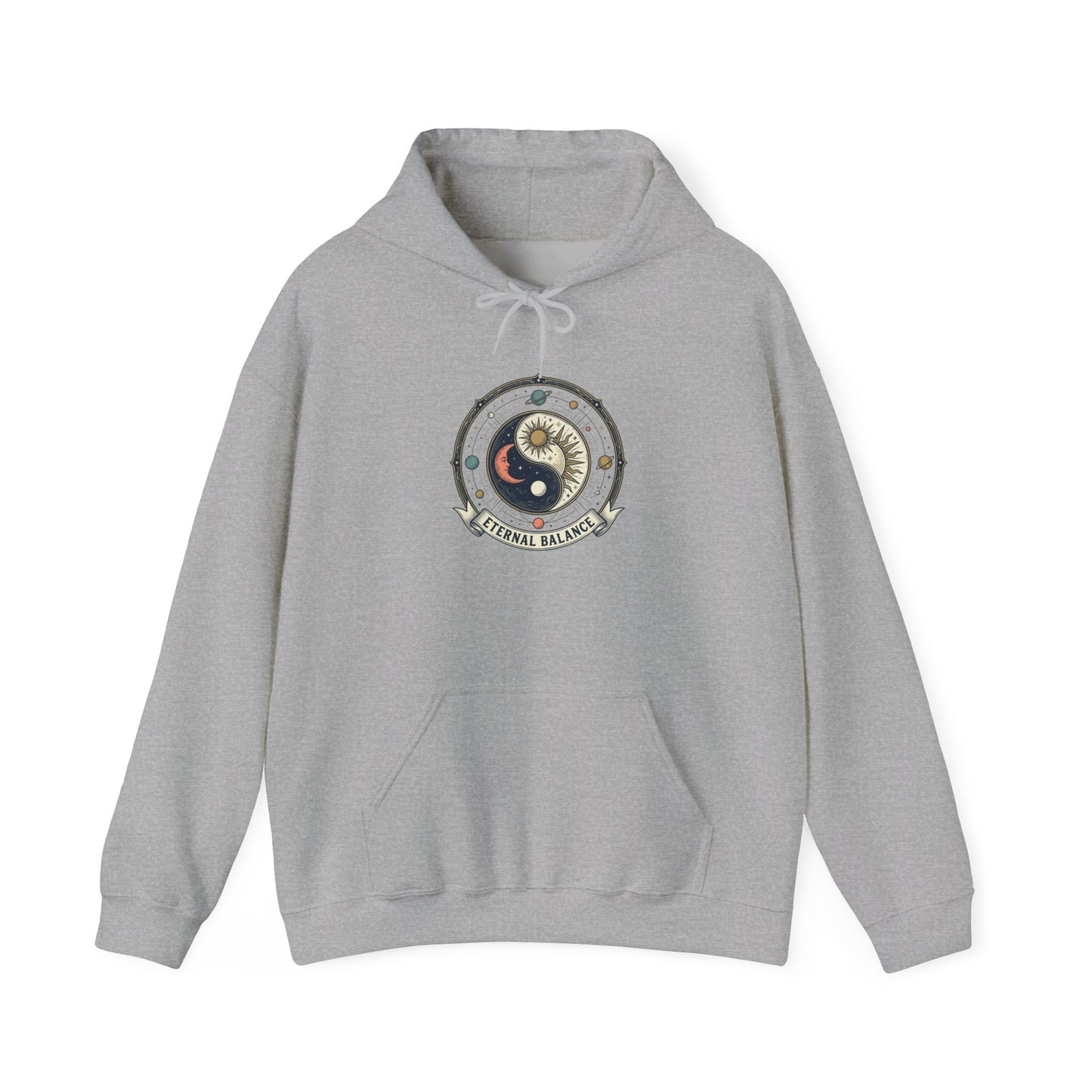 Yin Yang Eternal Balance Hoodie – Sun & Moon Spiritual Graphic Sweatshirt | Minimal Zen Streetwear