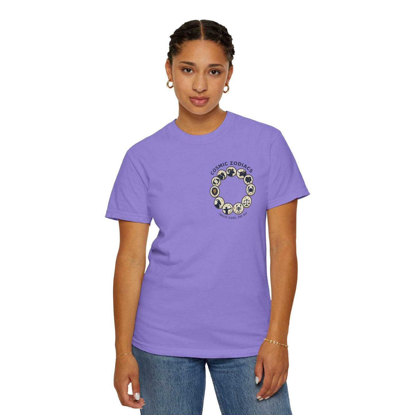 Zodiac Circle T-Shirt – Cosmic Zodiac Astrology Graphic Tee | Celestial Star Sign Shirt, Unisex Tee