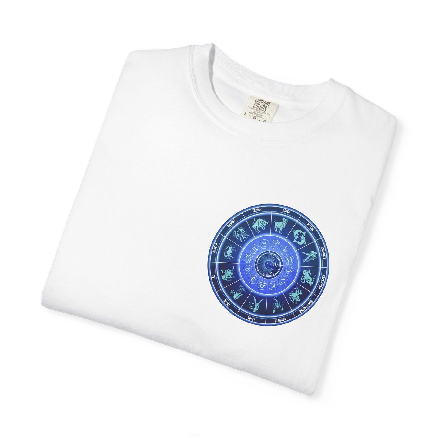 Zodiac Wheel T-Shirt – Blue Astrology Sign Graphic Tee | Celestial Mandala Star Sign Shirt