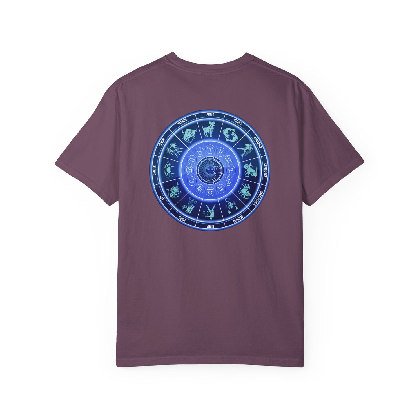 Zodiac Wheel T-Shirt – Blue Astrology Sign Graphic Tee | Celestial Mandala Star Sign Shirt