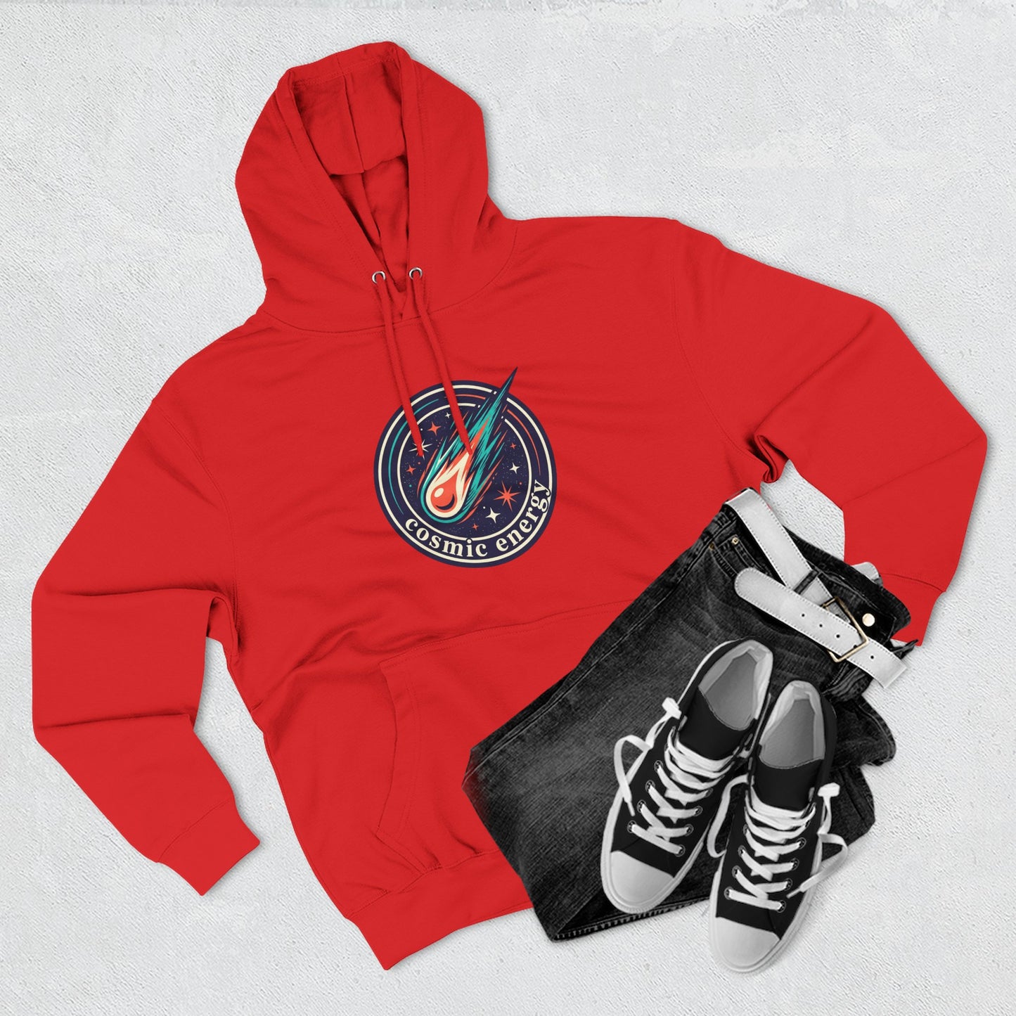 Cosmic Energy Hoodie – Meteor & Shooting Star Graphic Hoodie | Space Aesthetic, Celestial Streetwear, Unisex Hoodie
