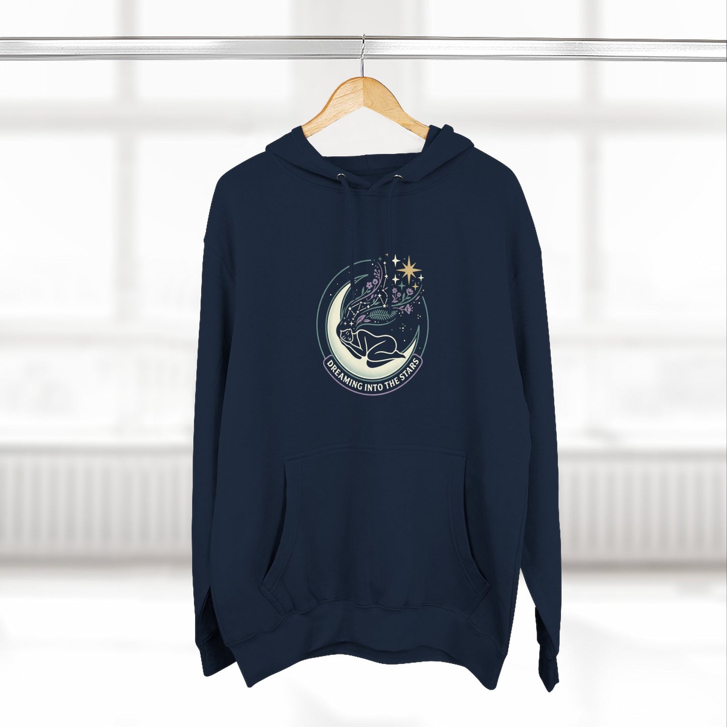 Moonlight Floral Hoodie – Celestial Moon & Botanical Graphic Hoodie | Spiritual Nature Aesthetic, Cosmic Hoodie, Unisex Hoodie