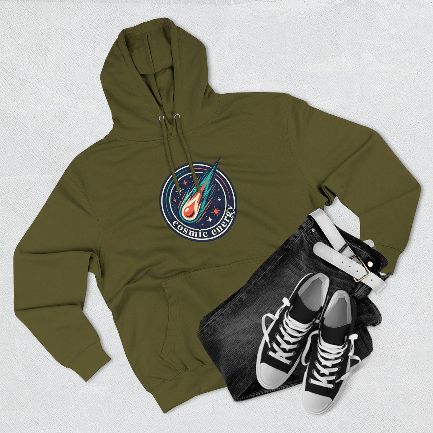 Cosmic Energy Hoodie – Meteor & Shooting Star Graphic Hoodie | Space Aesthetic, Celestial Streetwear, Unisex Hoodie
