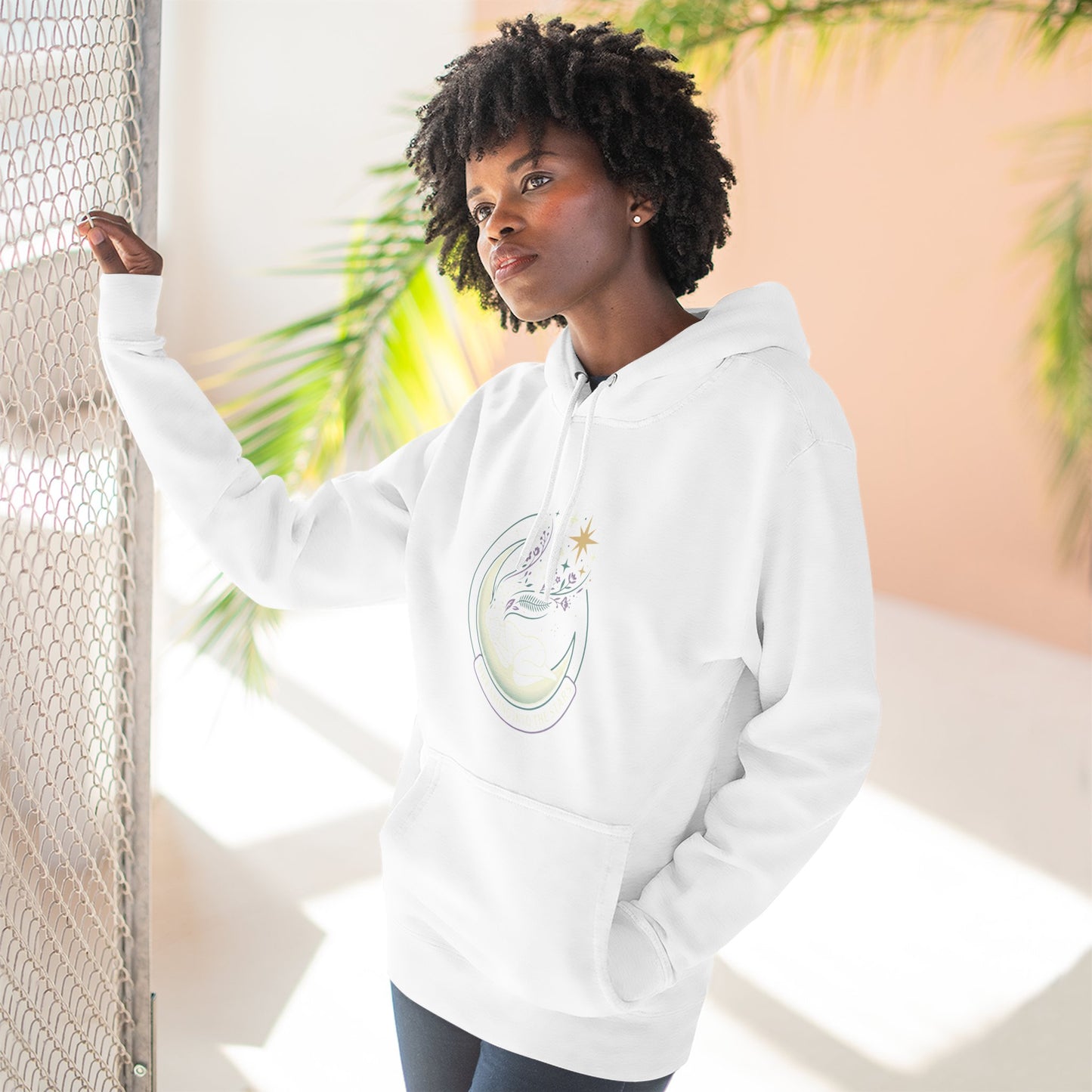 Moonlight Floral Hoodie – Celestial Moon & Botanical Graphic Hoodie | Spiritual Nature Aesthetic, Cosmic Hoodie, Unisex Hoodie