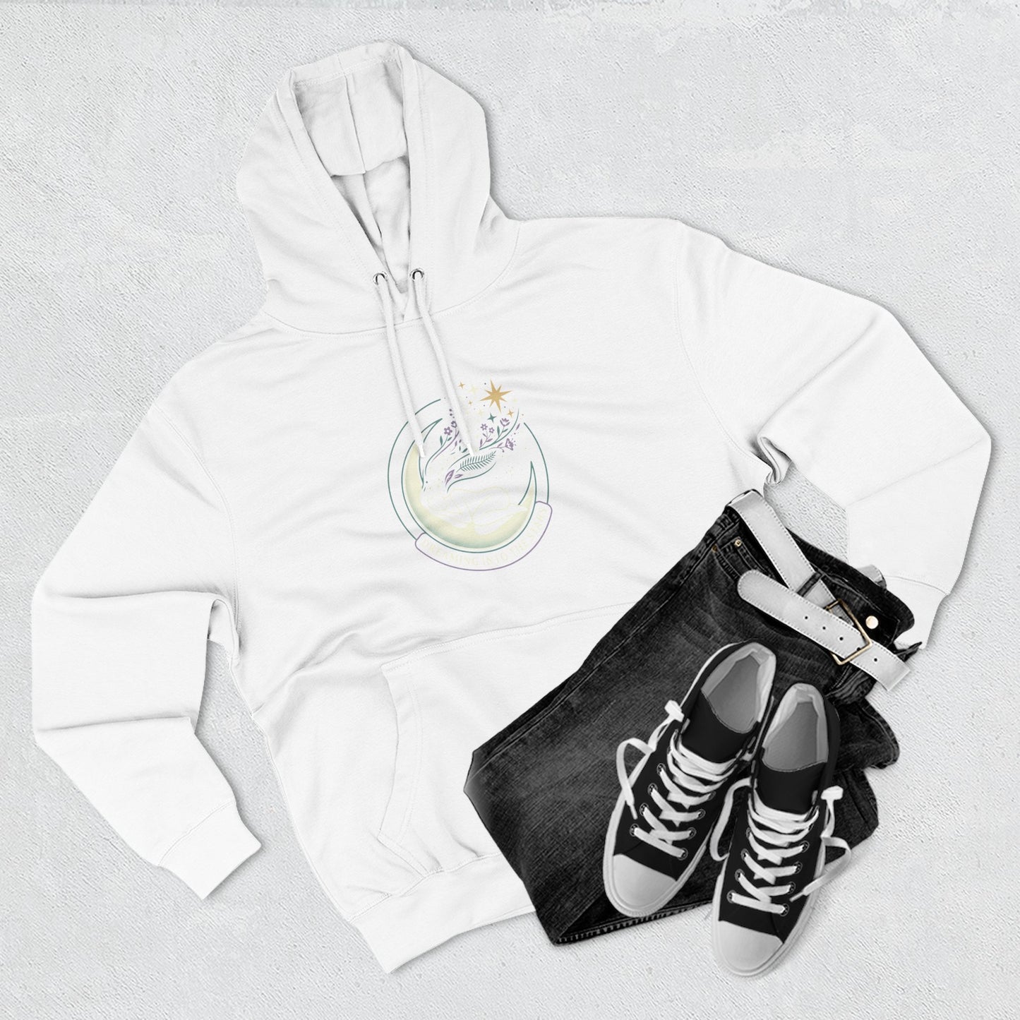 Moonlight Floral Hoodie – Celestial Moon & Botanical Graphic Hoodie | Spiritual Nature Aesthetic, Cosmic Hoodie, Unisex Hoodie