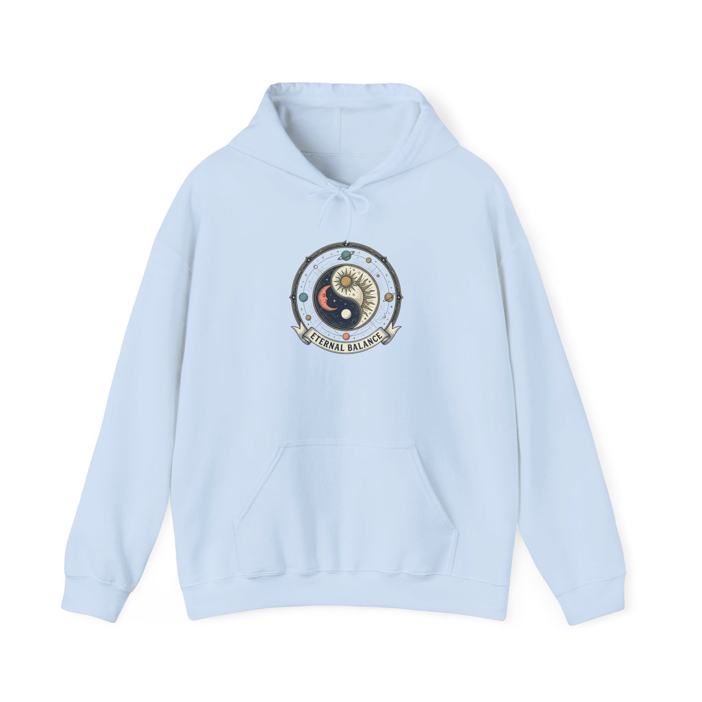 Yin Yang Eternal Balance Hoodie – Sun & Moon Spiritual Graphic Sweatshirt | Minimal Zen Streetwear