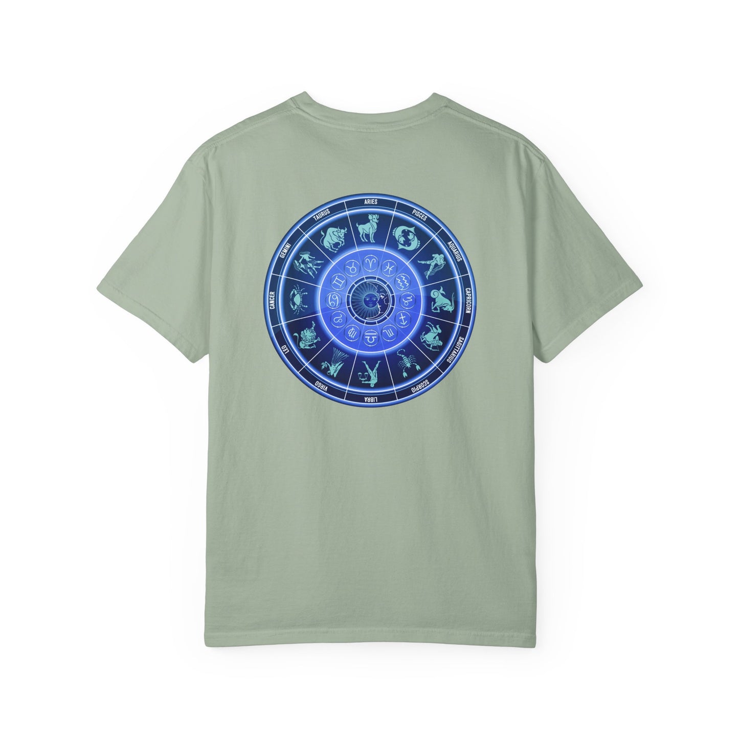 Zodiac Wheel T-Shirt – Blue Astrology Sign Graphic Tee | Celestial Mandala Star Sign Shirt