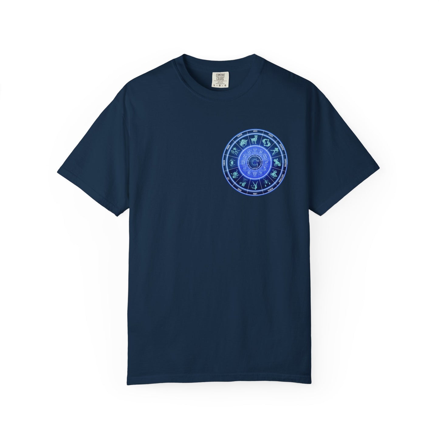 Zodiac Wheel T-Shirt – Blue Astrology Sign Graphic Tee | Celestial Mandala Star Sign Shirt