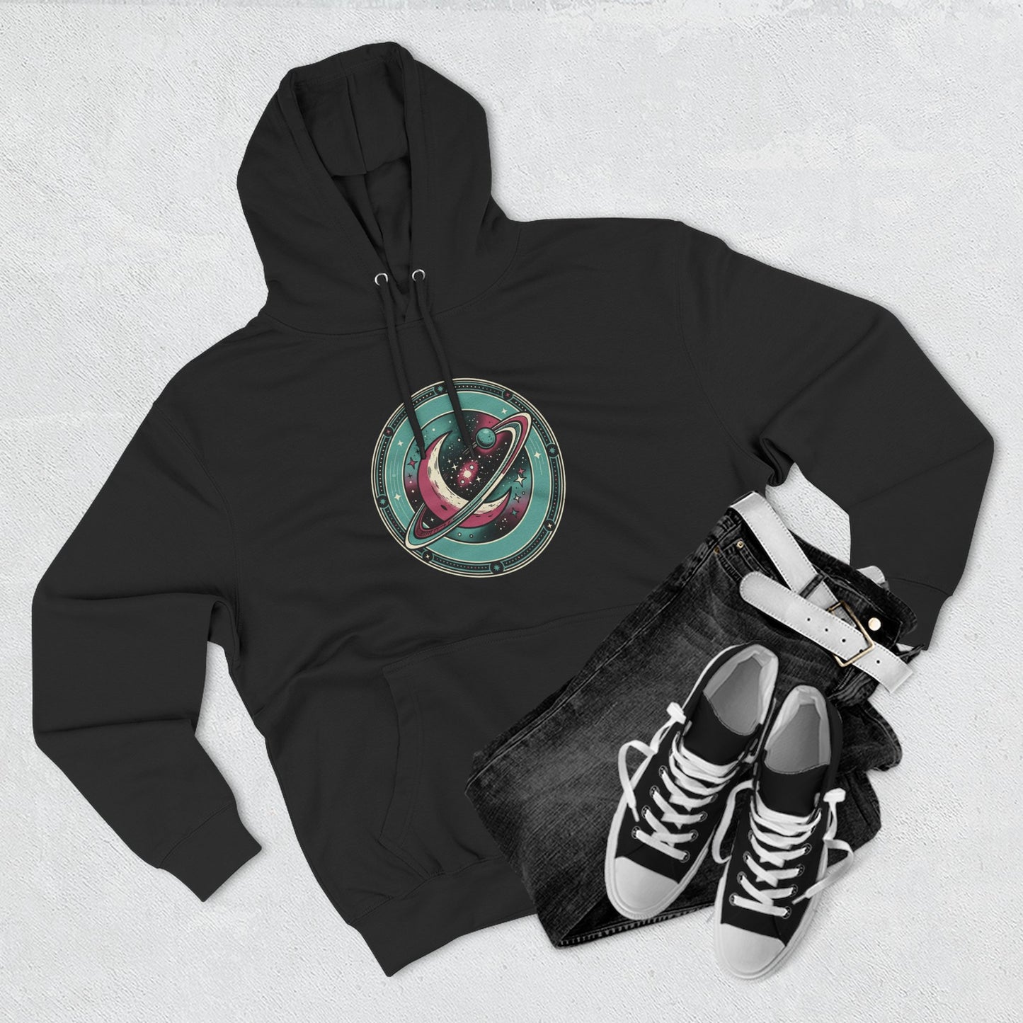 Saturn Planet Hoodie – Retro Space Ring Graphic Hoodie | Minimal Cosmic Aesthetic, Astronomy Hoodie, Unisex Hoodie