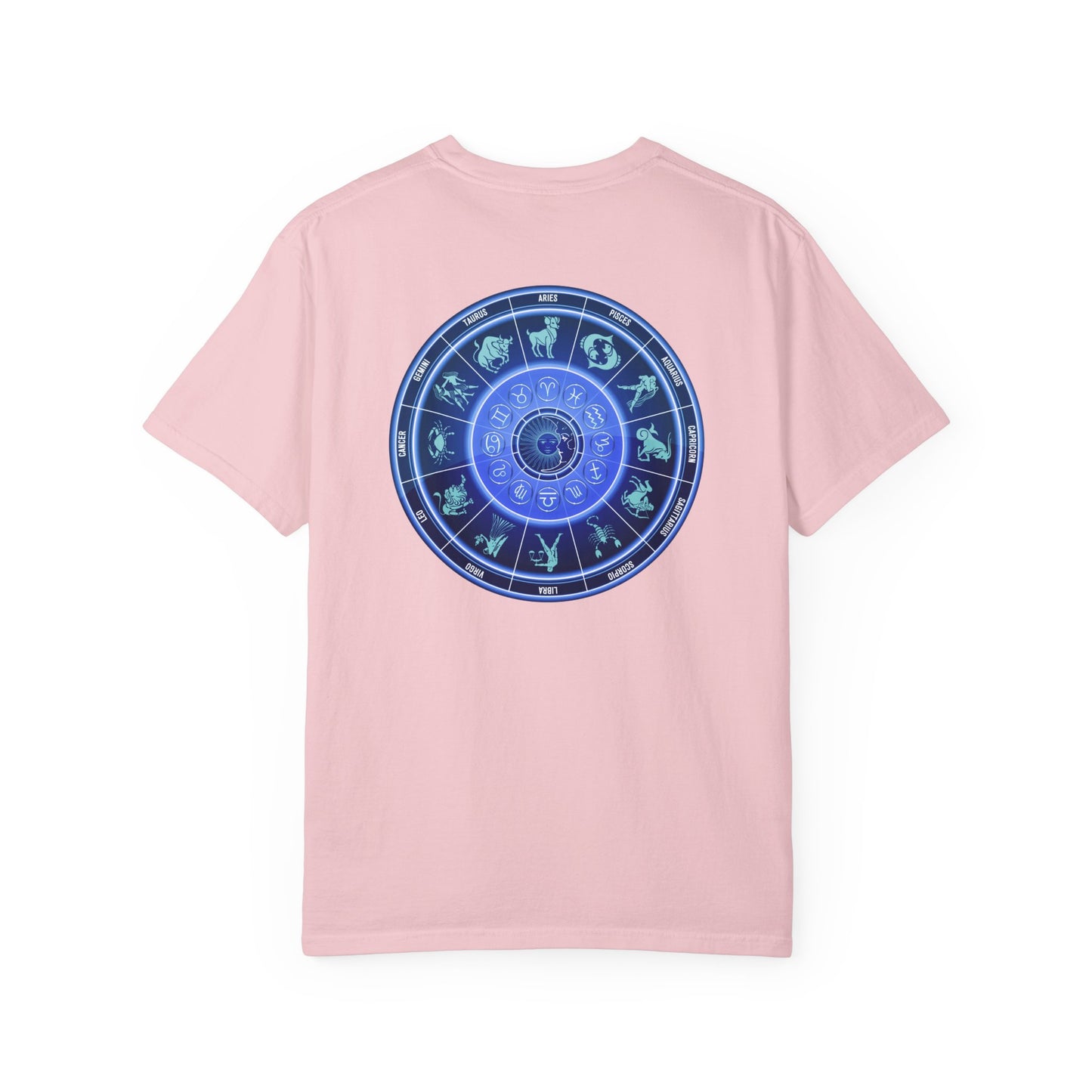 Zodiac Wheel T-Shirt – Blue Astrology Sign Graphic Tee | Celestial Mandala Star Sign Shirt