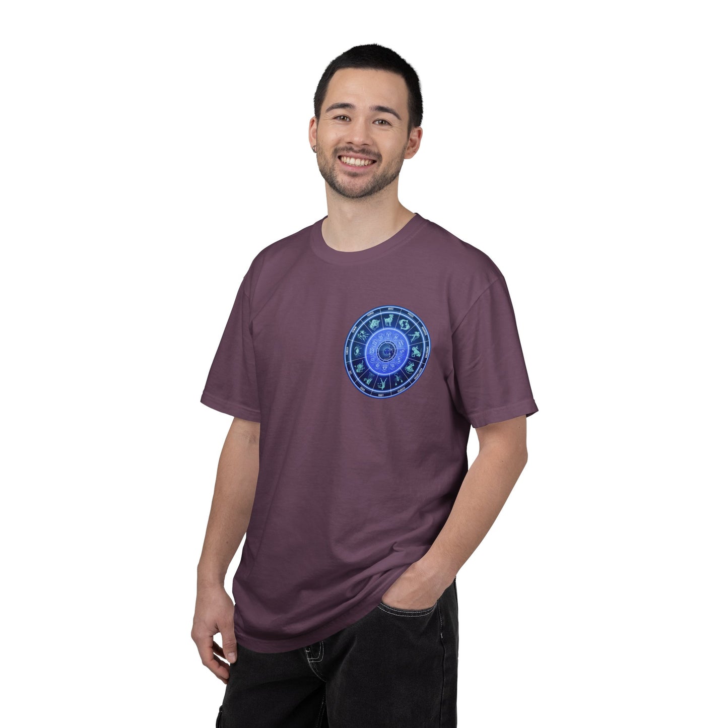 Zodiac Wheel T-Shirt – Blue Astrology Sign Graphic Tee | Celestial Mandala Star Sign Shirt
