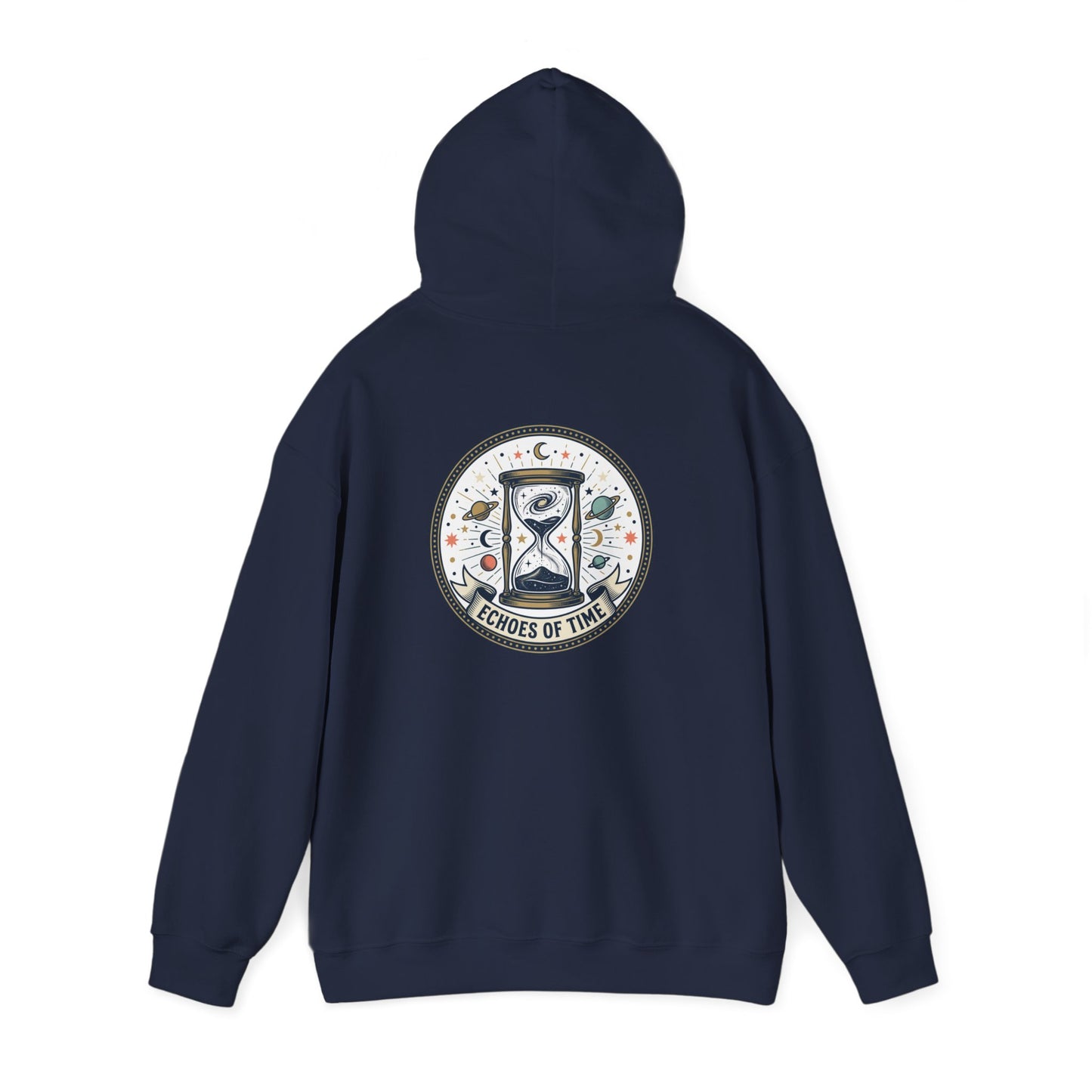 Hourglass Echoes Hoodie – “Echoes of Time” Vintage Celestial Graphic Sweatshirt | Minimal Cosmic Streetwear