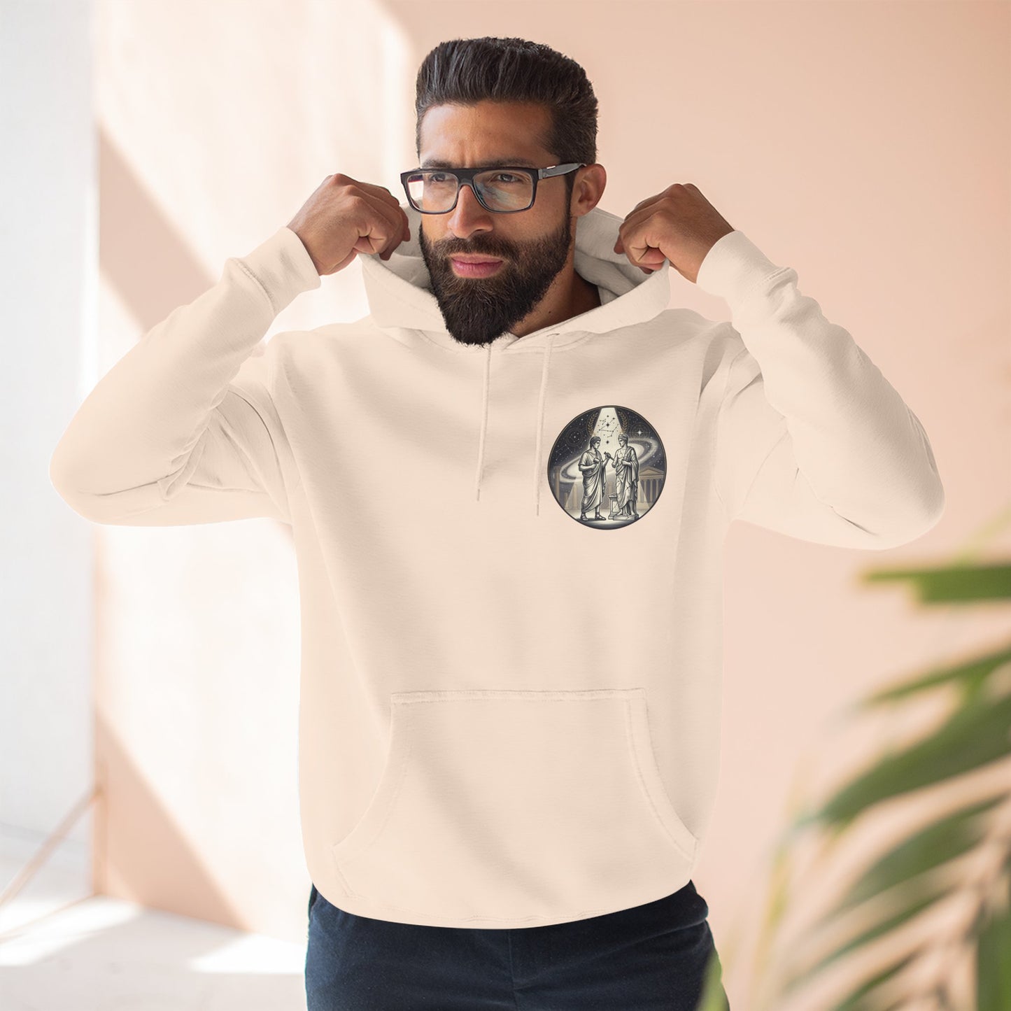 Vintage Celestial Moon Hoodie – Classical Figures Graphic Pullover, Mythology Inspired Unisex Sweatshirt, Retro Spiritual Art Hoodie
