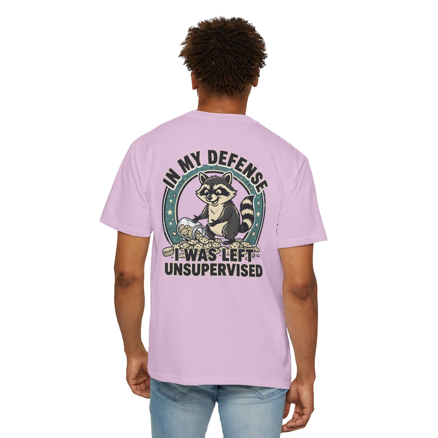 Funny Raccoon T-Shirt – “In My Defense I Was Left Unsupervised” Graphic Tee | Cute Chaos Humor Shirt