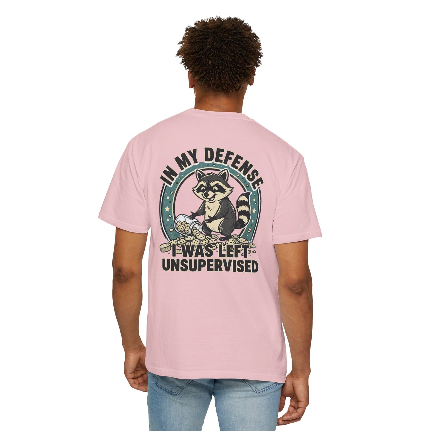 Funny Raccoon T-Shirt – “In My Defense I Was Left Unsupervised” Graphic Tee | Cute Chaos Humor Shirt