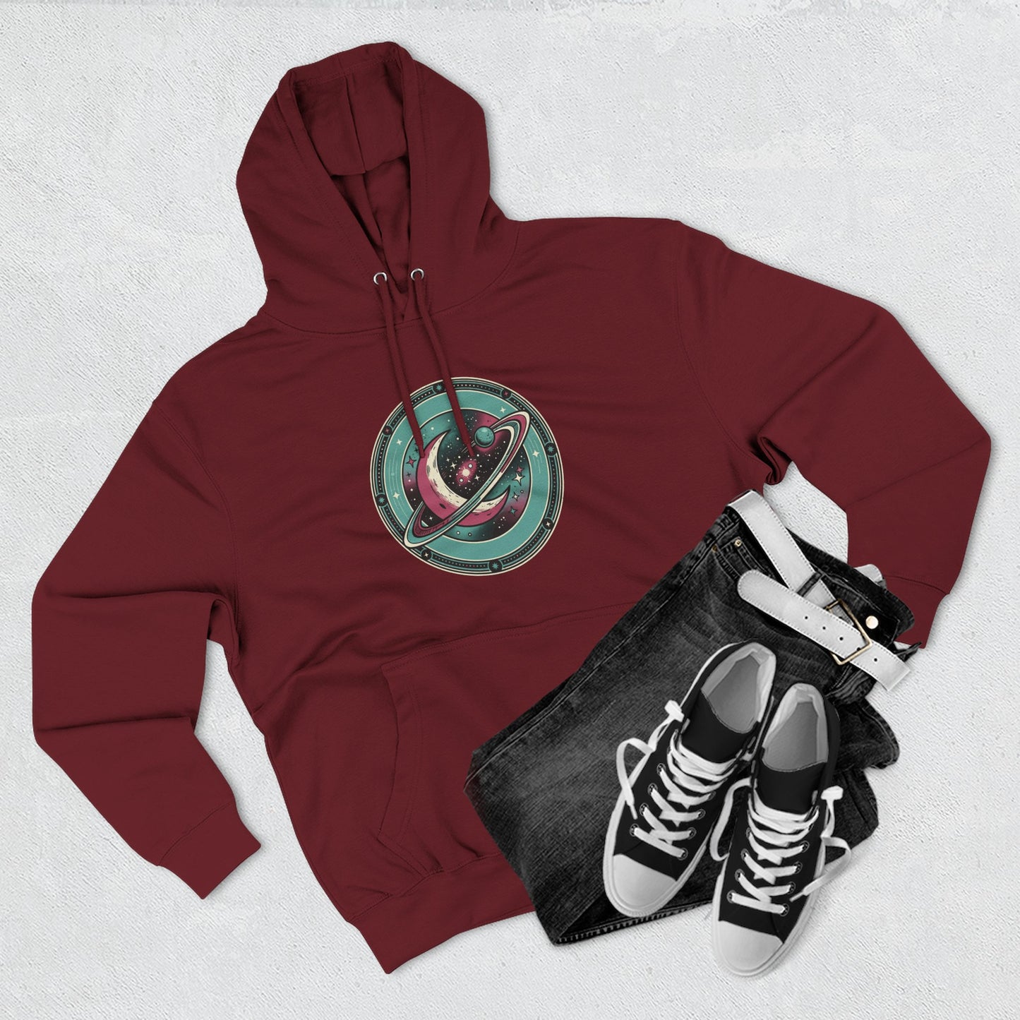 Saturn Planet Hoodie – Retro Space Ring Graphic Hoodie | Minimal Cosmic Aesthetic, Astronomy Hoodie, Unisex Hoodie