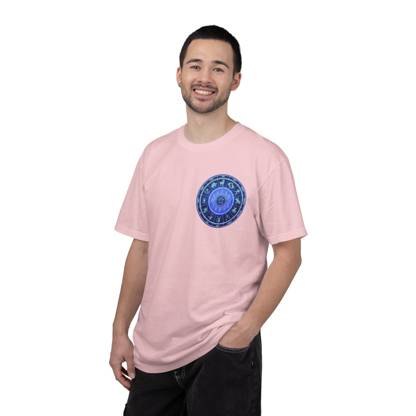 Zodiac Wheel T-Shirt – Blue Astrology Sign Graphic Tee | Celestial Mandala Star Sign Shirt